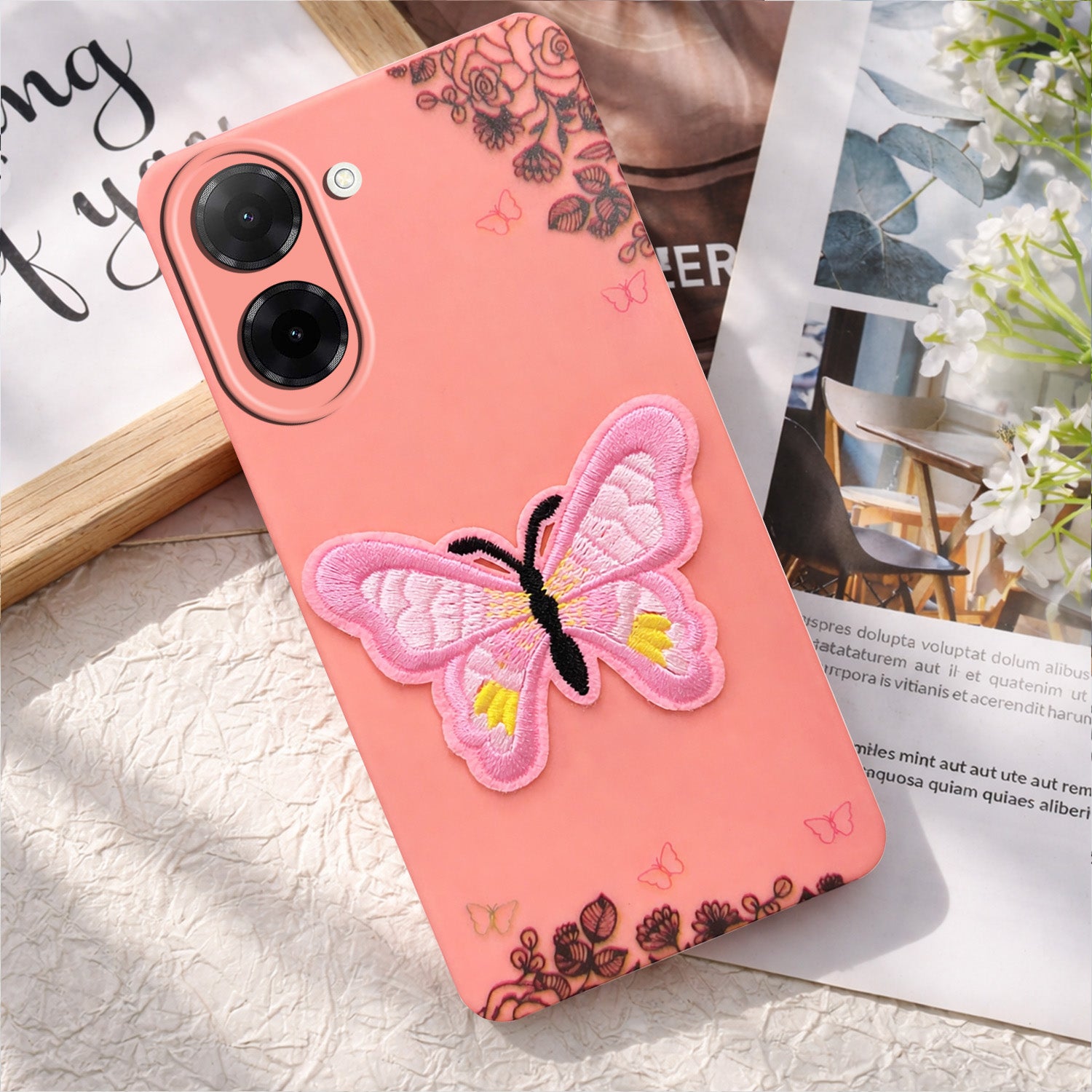 For Redmi A5 4G Back Cover Case (Soft Butterfly Embroidery | Women Teen Girls | Camera Protection| Matte Silicone)