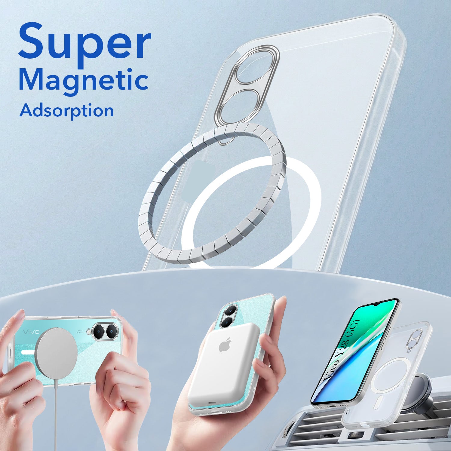 For Vivo Y28 5G Back Cover Case Lifetime Anti-Yellow MagSafe Compatible Clear (Sleek Hard Crystal | Shockproof and Camera Protection)