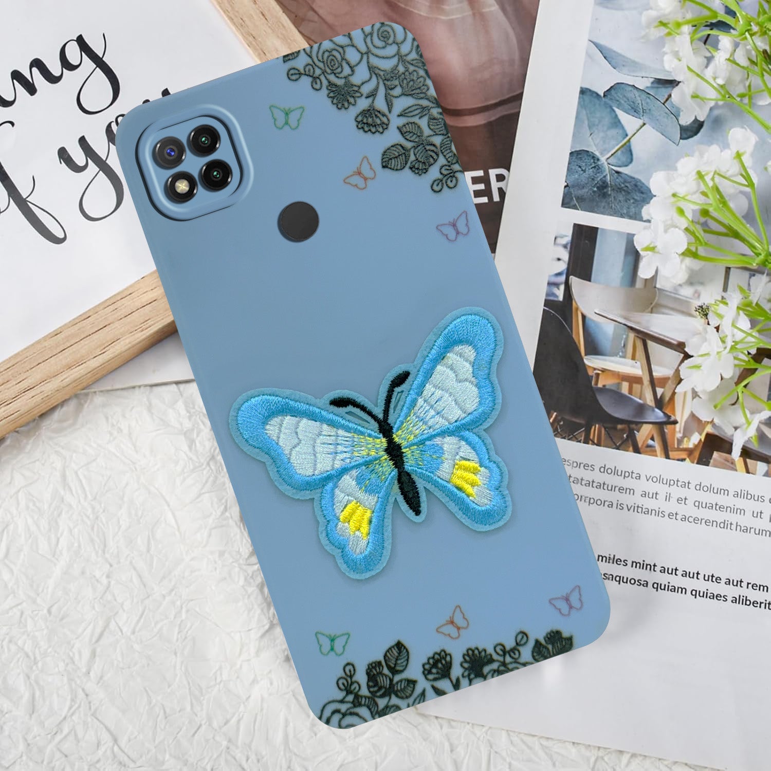 For Redmi 9C Back Cover Case (Soft Butterfly Embroidery | Women Teen Girls | Camera Protection| Matte Silicone)