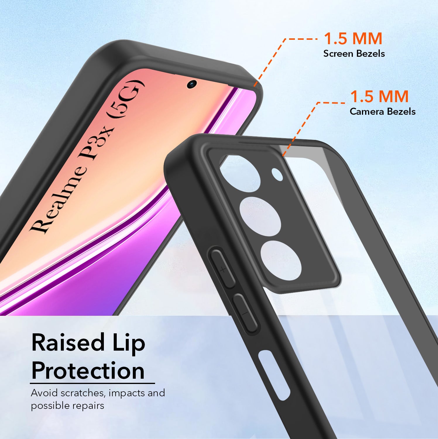 For Realme P3x Combo with Back Cover and 9H Tempered Glass (Lifetime Anti-Yellow | Crystal Clear Shockproof | Oleophobic Coating Screen Glass)