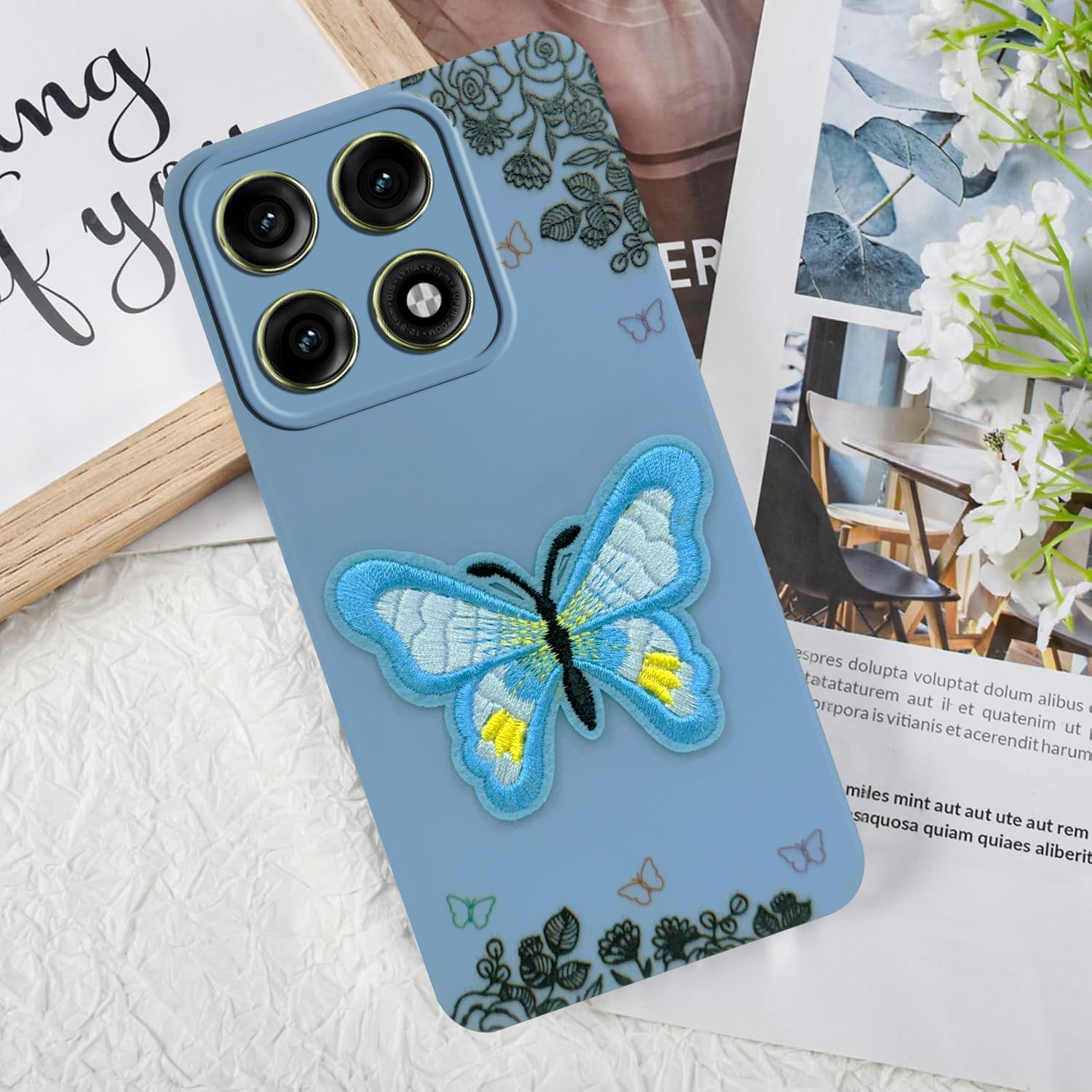 For Motorola Moto Edge 70 Pro Back Cover Case (Soft Butterfly Embroidery | Women Teen Girls | Camera Protection| Matte Silicone)