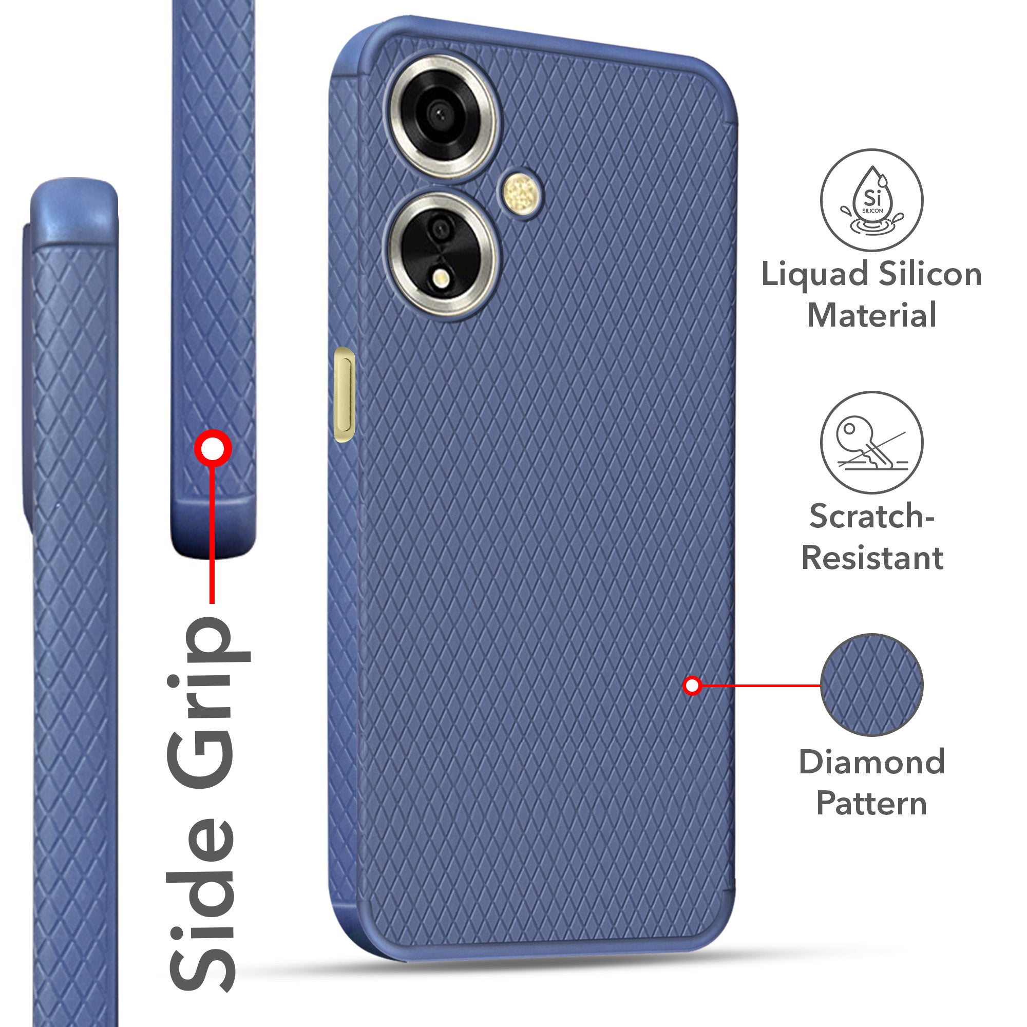 For Oppo A59 5G Back Cover Case Liquid Silicone (Camera Protection | Side Grip Texture | Soft and Flexible)