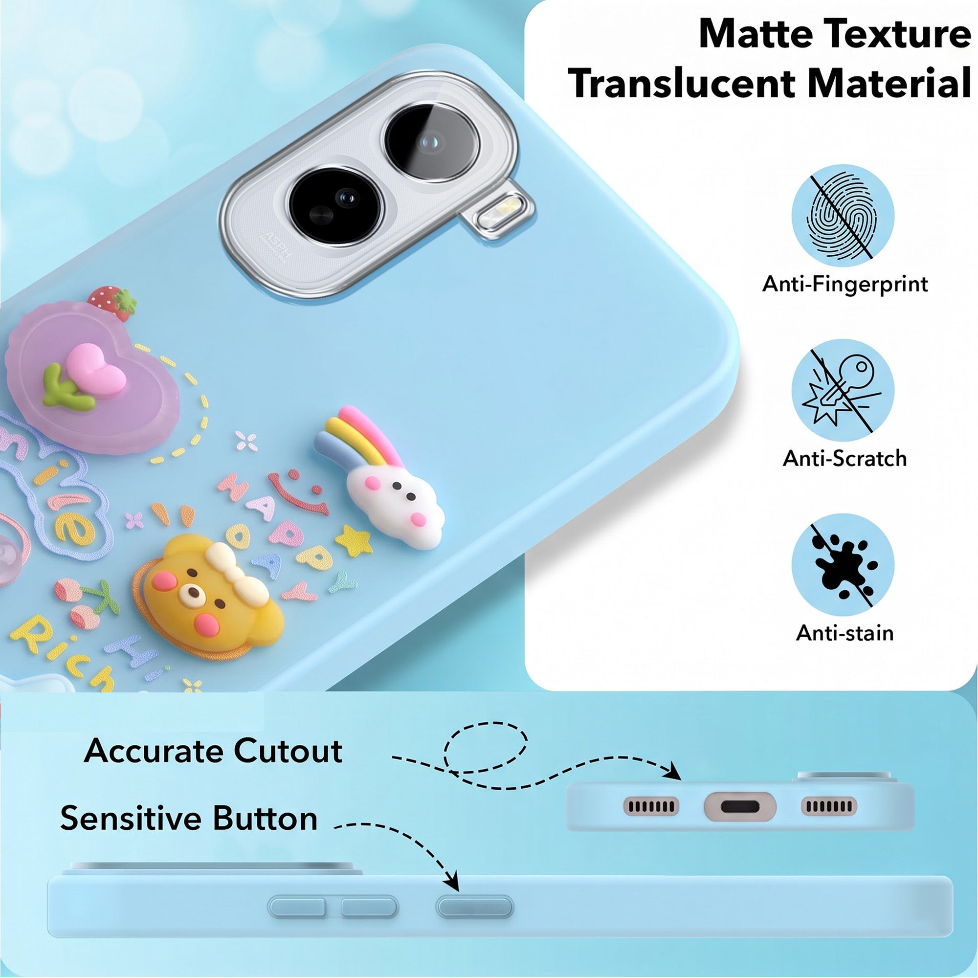 For Vivo T5 Pro 5G Back Cover Case (3D Cute Cartoons | Hard Back Side Soft | Matte Premium Finish | HD Printing)