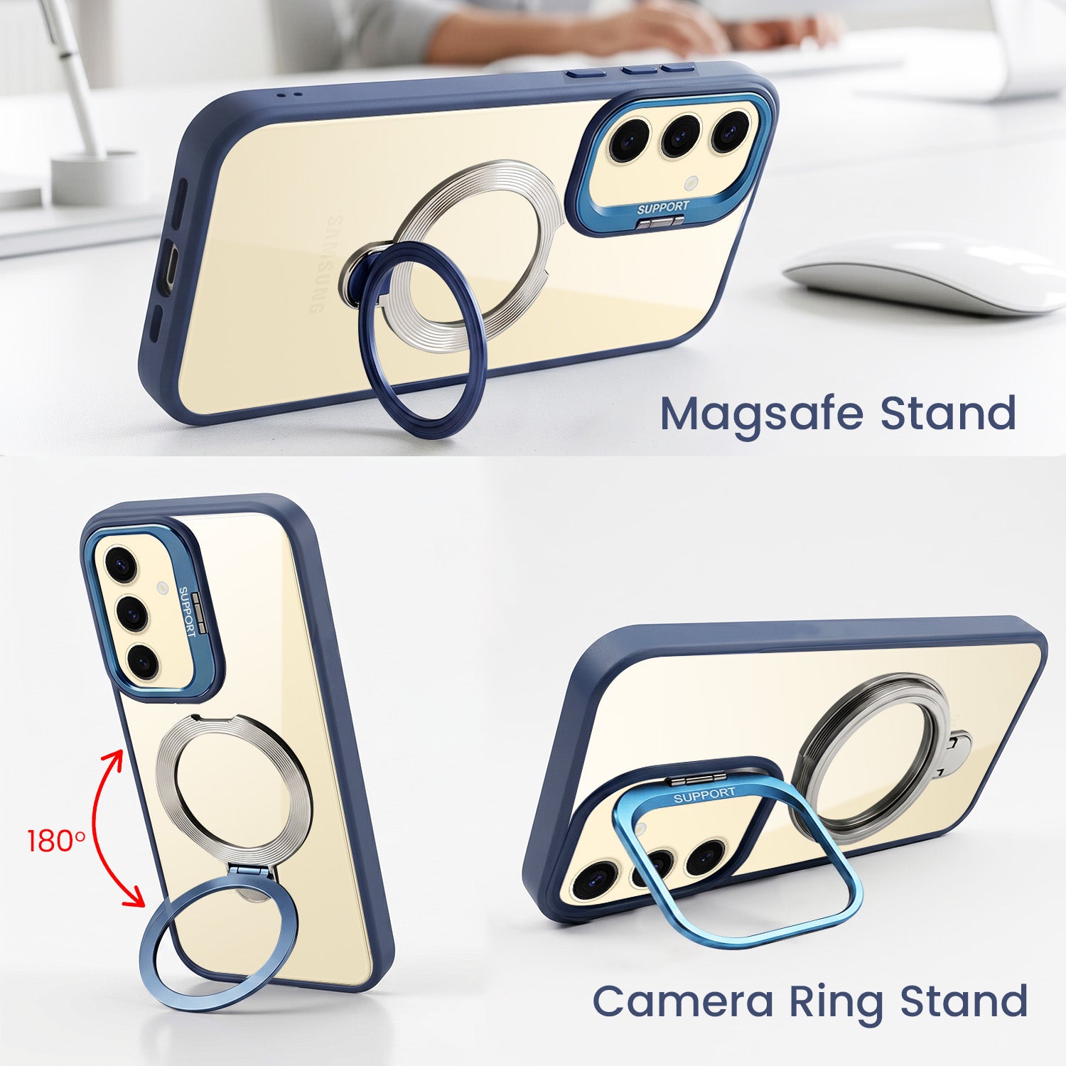 For Samsung Galaxy S24 Back Cover Case Crystal (Lifetime Anti Yellow | Magnetic Ring Stand | Camera Lens Protection | MagSafe Compatible)