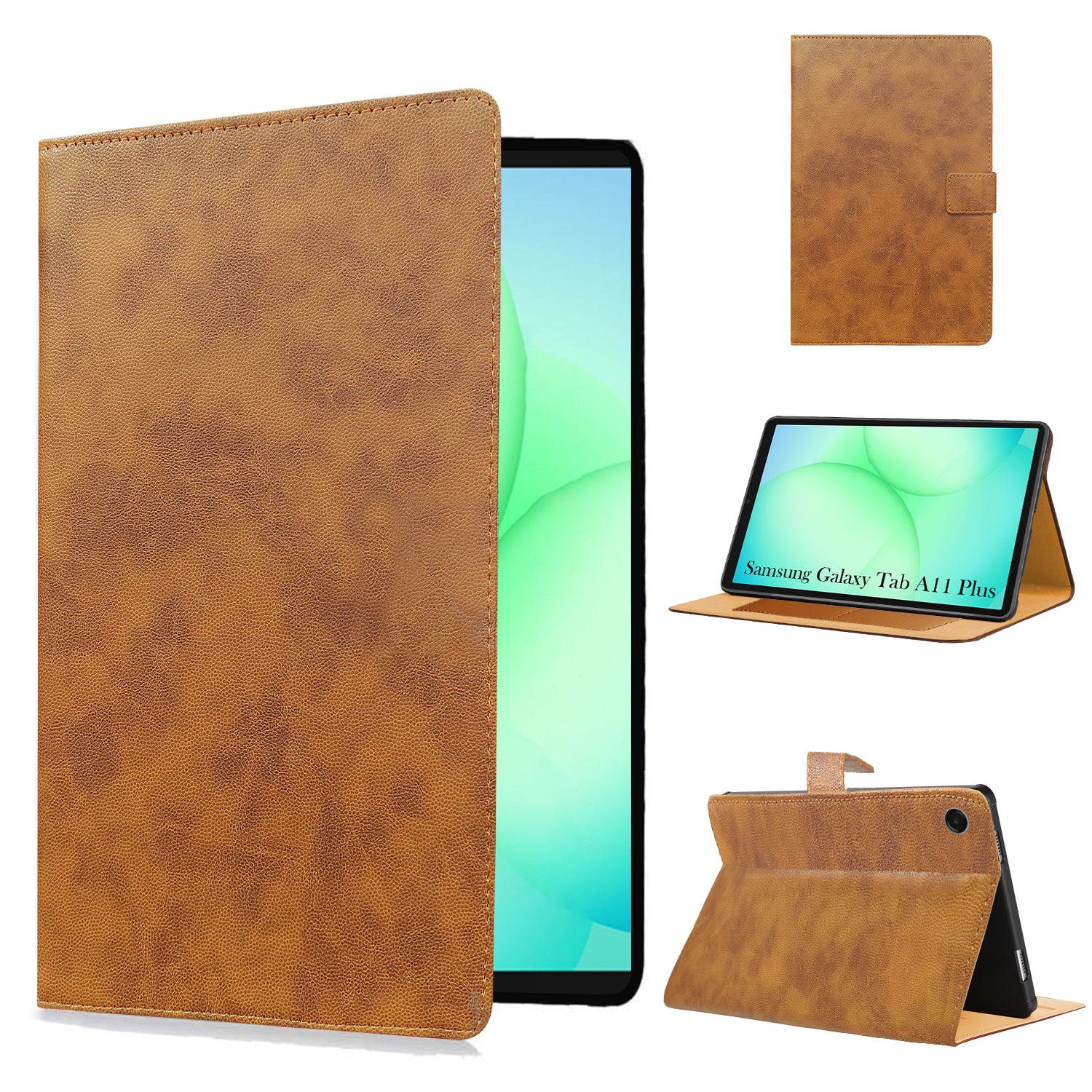 For Samsung Galaxy Tab A11 Plus 11 Inch SM-X230/X236B Flip Cover Folio Cover (PU Leather | Multi-Angle Smart Stand | Card Storage Slots | Silicone Back Pouch)