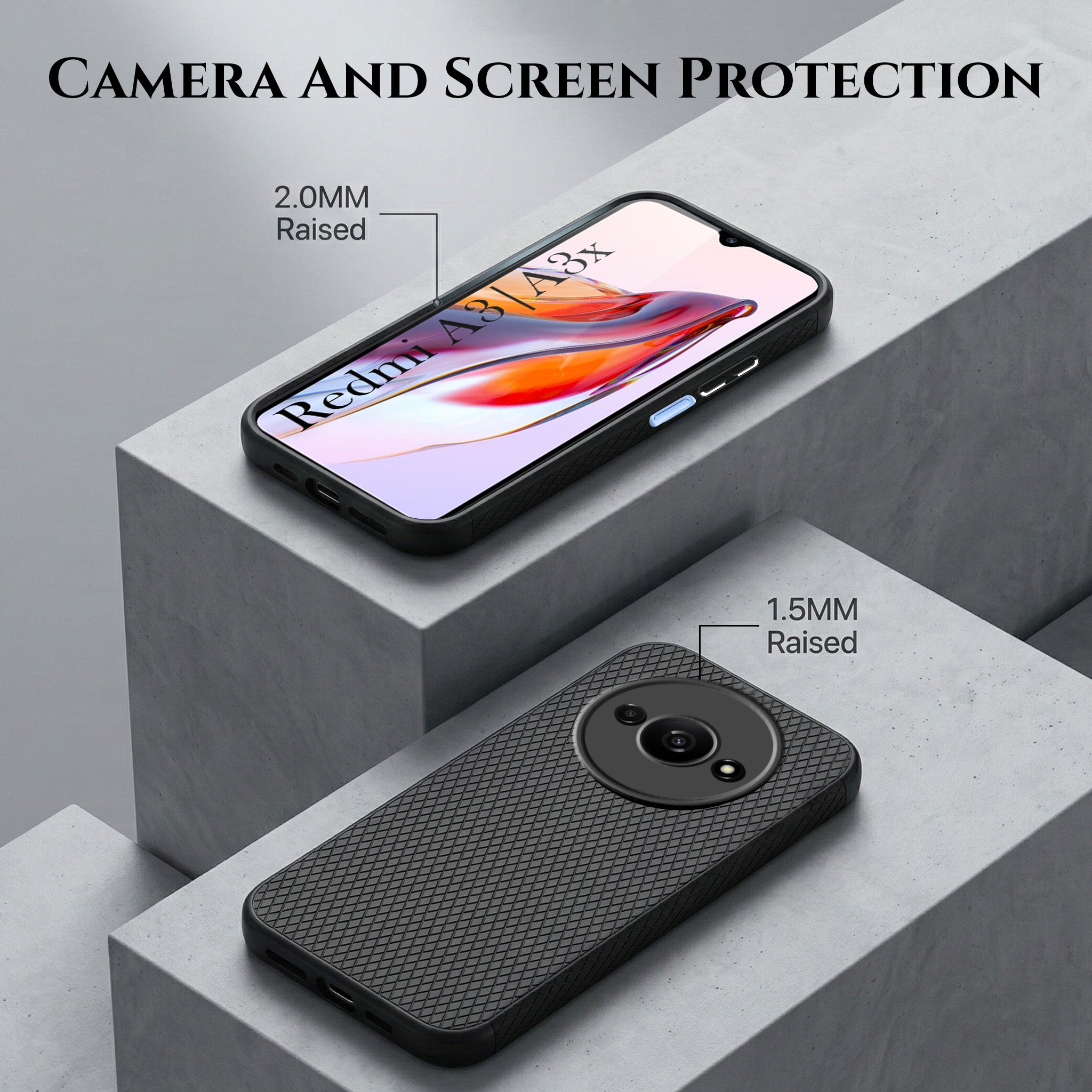 For Redmi A3 2024 | Redmi A3x Combo with Back Cover and 9H Tempered Glass (Liquid Silicone | Camera Protection | Oleophobic Coating Screen Glass)