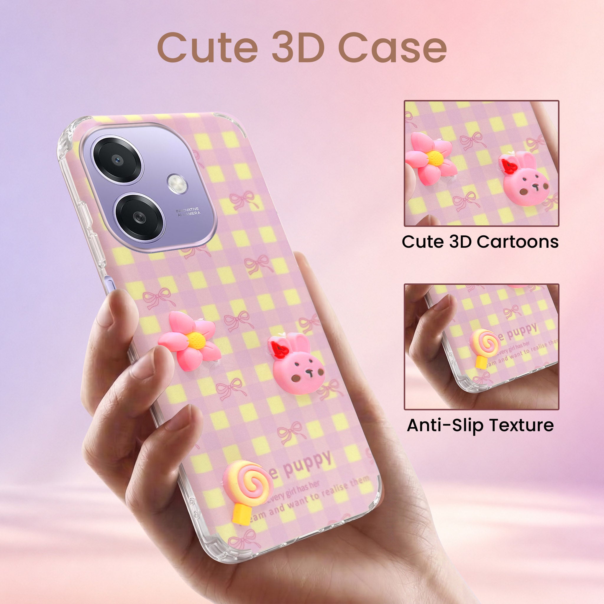 For Oppo A3X (4G/5G) | Oppo A3 5G Back Cover Case (3D Cute Cartoons | Hard Back Side Soft | Matte Premium Finish | HD Printing)