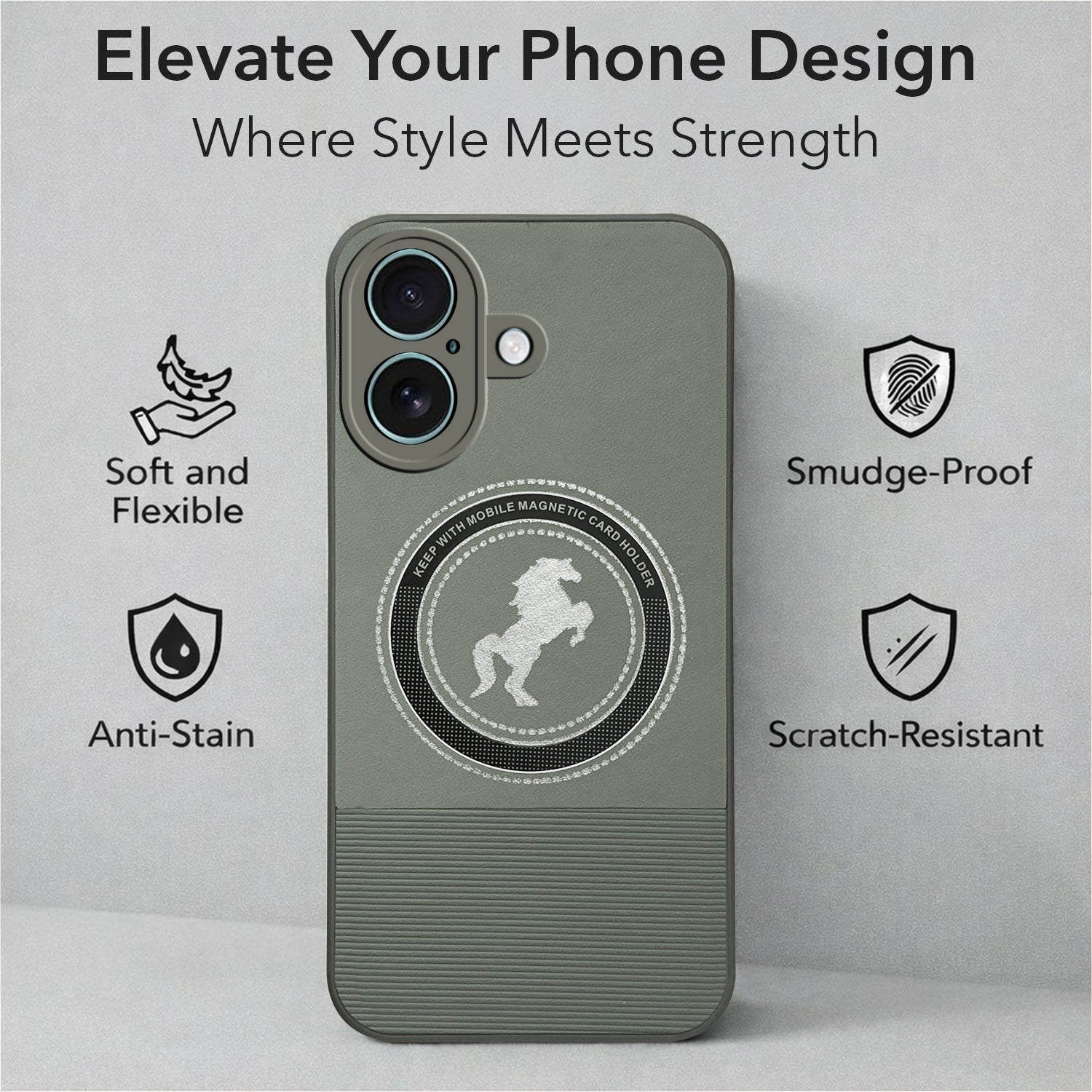 For Apple iPhone 16 Back Cover Case PU Leather Finish (Professional Minimalist Texture | MagSafe Compatile | Camera Protection | Sleek Sober Formal)
