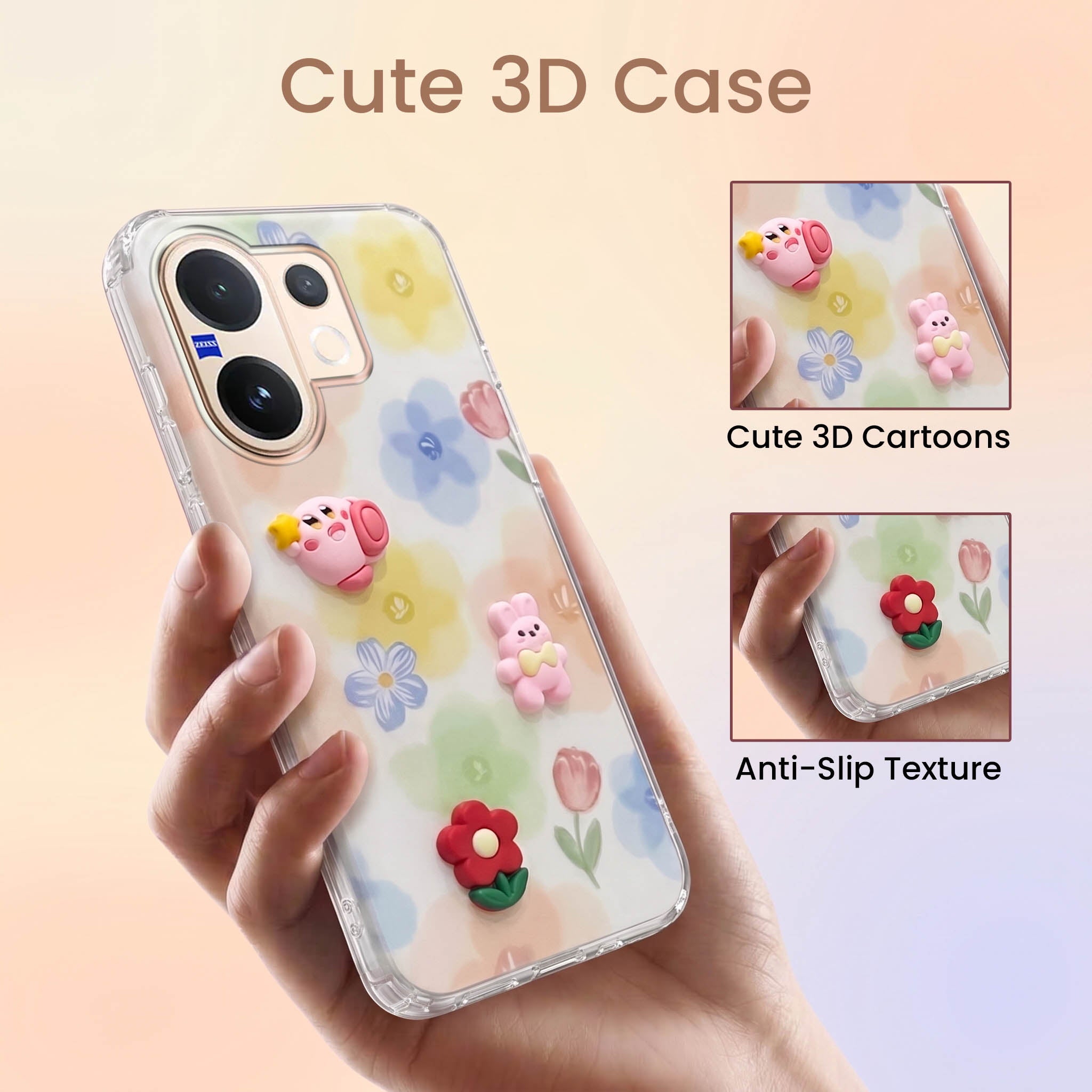 For Vivo V60 | Vivo T4 Pro Back Cover Case (3D Cute Cartoons | Hard Back Side Soft | Matte Premium Finish | HD Printing)
