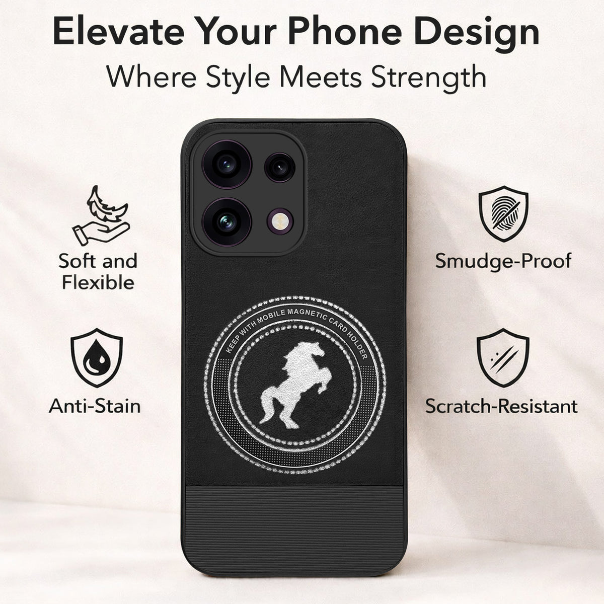 For Oppo Reno 16C 5G Back Cover Case PU Leather Finish (Professional Minimalist Texture | MagSafe Compatile | Camera Protection | Sleek Sober Formal)