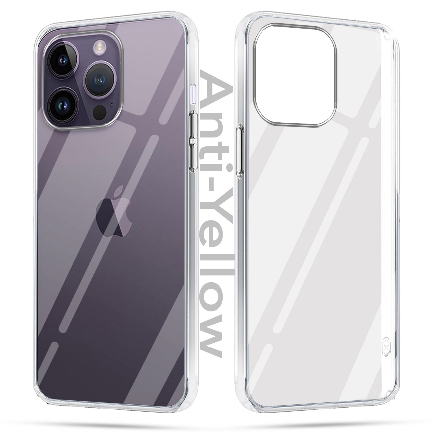 For Apple iPhone 14 Pro Max Combo with Back Cover and 9H Tempered Glass (Lifetime Anti-Yellow | Sleek Hard Crystal | Oleophobic Coating Screen Glass)