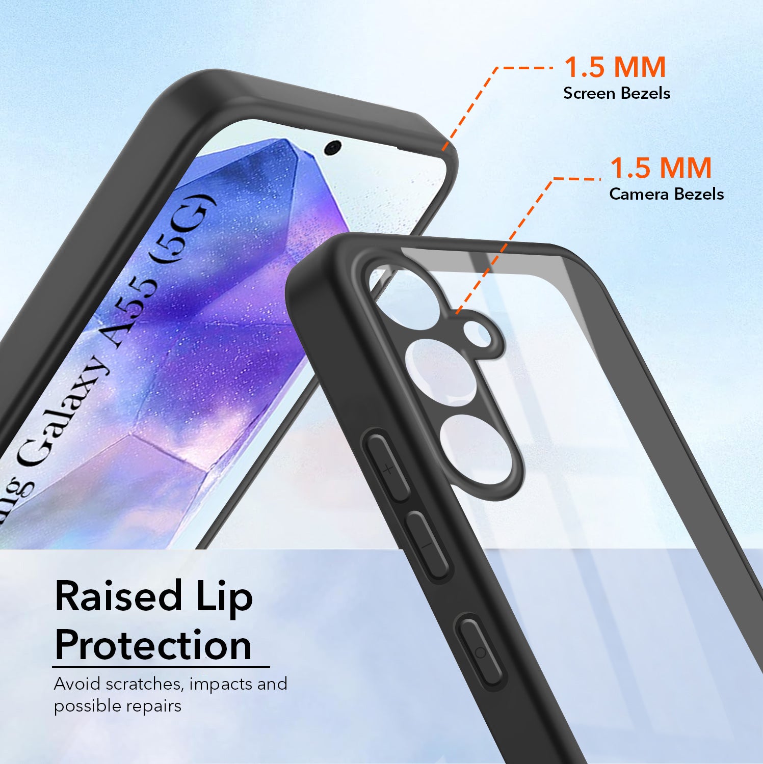 For Samsung Galaxy A55 5G Combo with Back Cover and 9H Tempered Glass (Lifetime Anti-Yellow | Crystal Clear Shockproof | Oleophobic Coating Screen Glass)