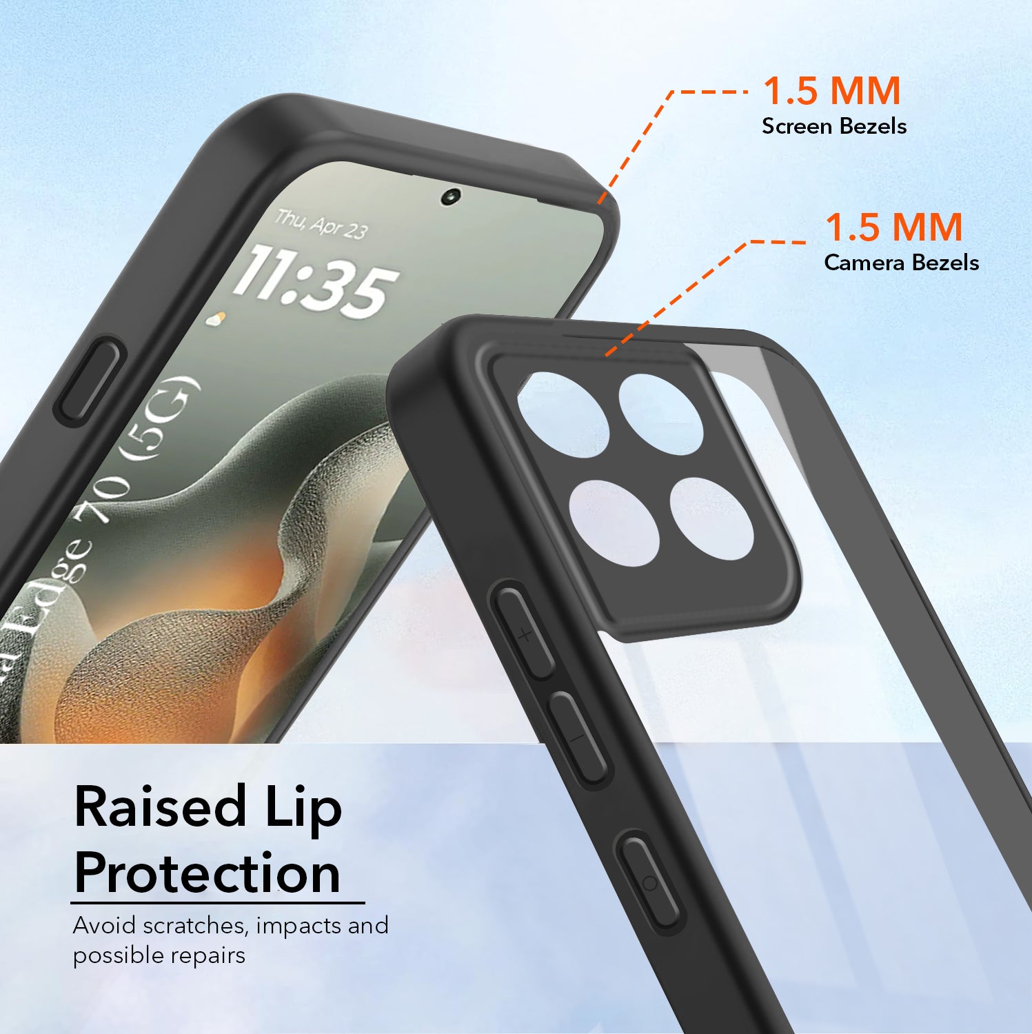 For Motorola Moto Edge 70 Combo with Back Cover and 9H Tempered Glass (Lifetime Anti-Yellow | Crystal Clear Shockproof | Oleophobic Coating Screen Glass)