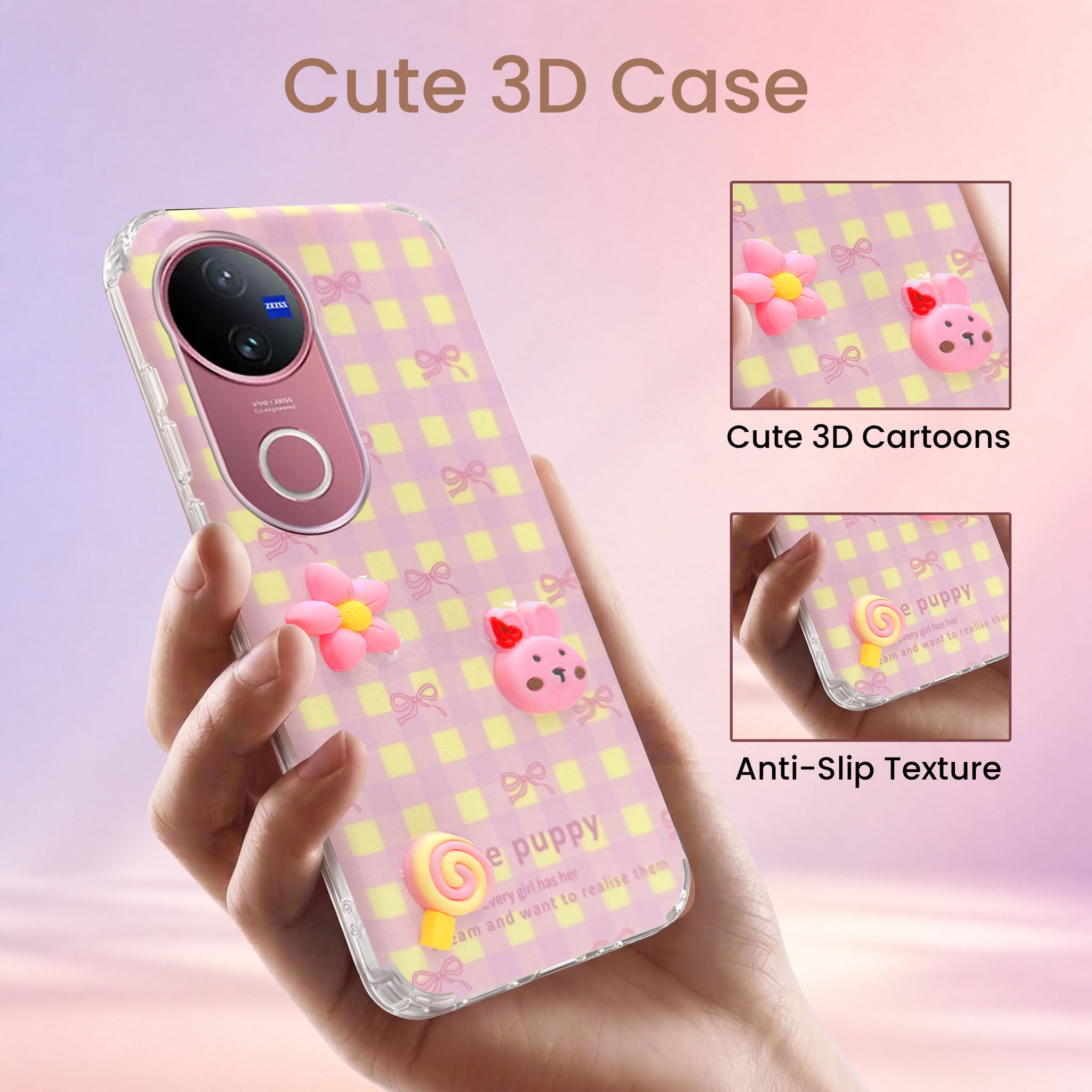 For Vivo V50 | Vivo V50e Back Cover Case (3D Cute Cartoons | Hard Back Side Soft | Matte Premium Finish | HD Printing)