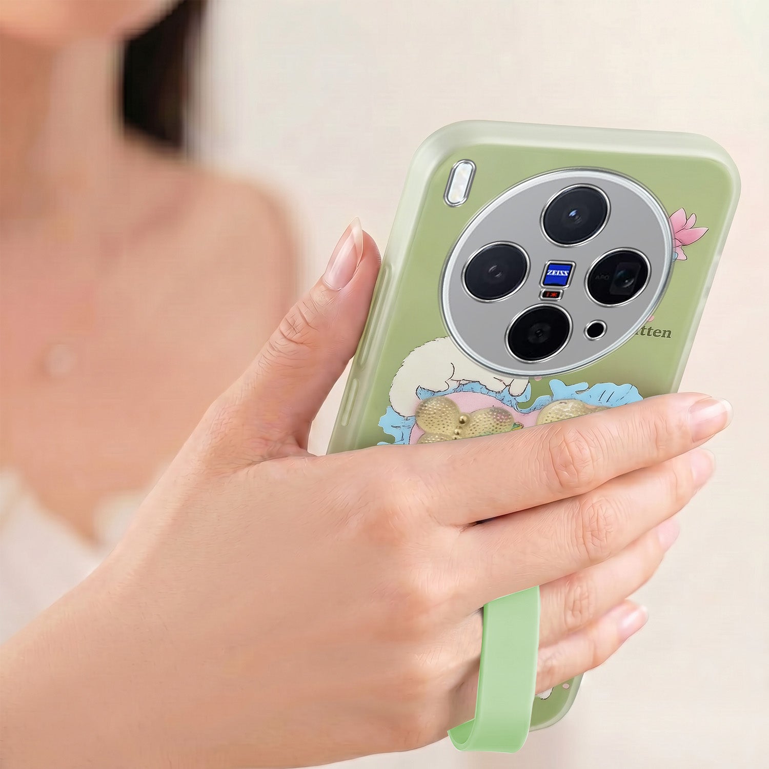 For Vivo X300 5G Back Cover Case (3D Cute Heart Strap Holder | Camera Protection | Designer Girls Print)