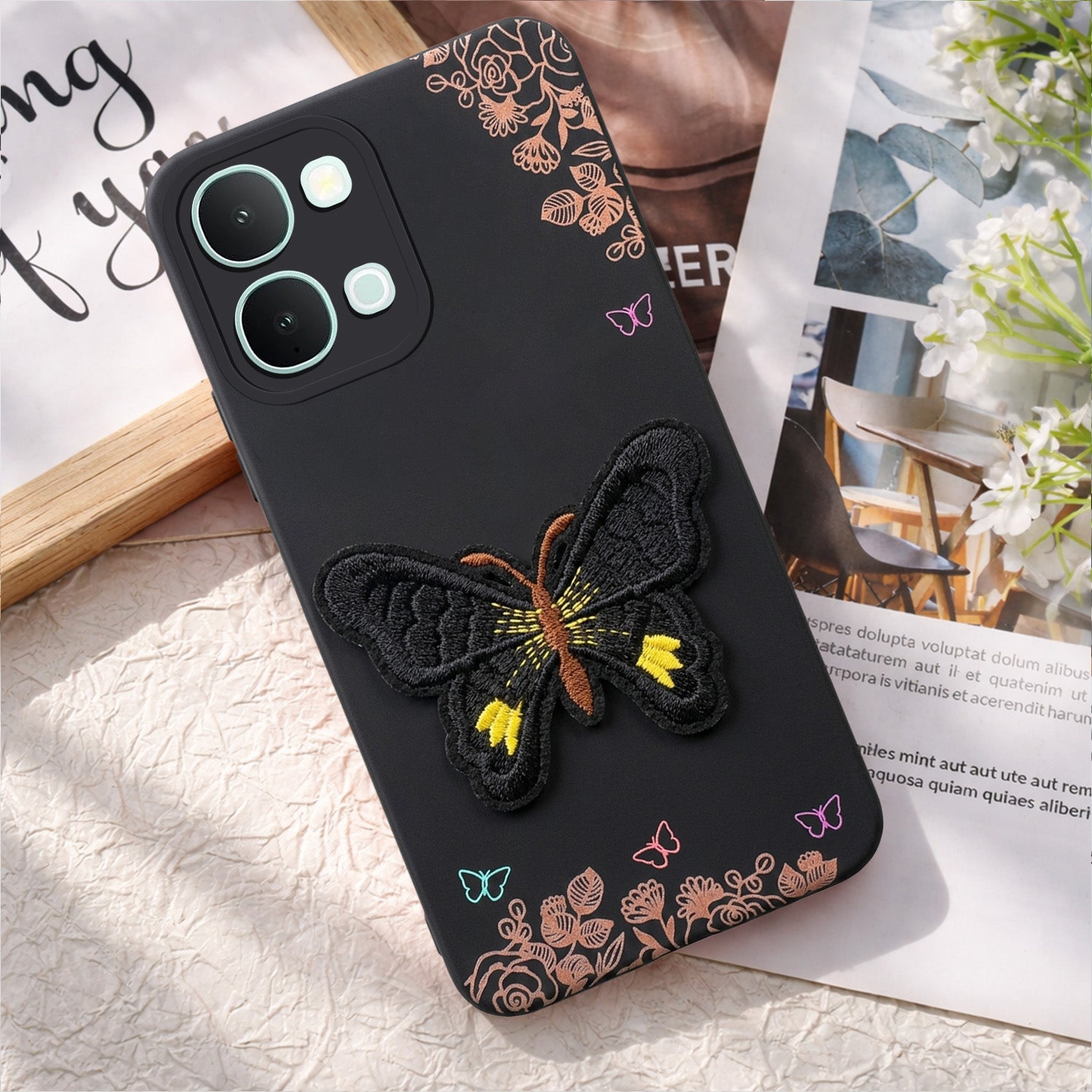 For Vivo iQOO Z11x 5G Back Cover Case (Soft Butterfly Embroidery | Women Teen Girls | Camera Protection| Matte Silicone)