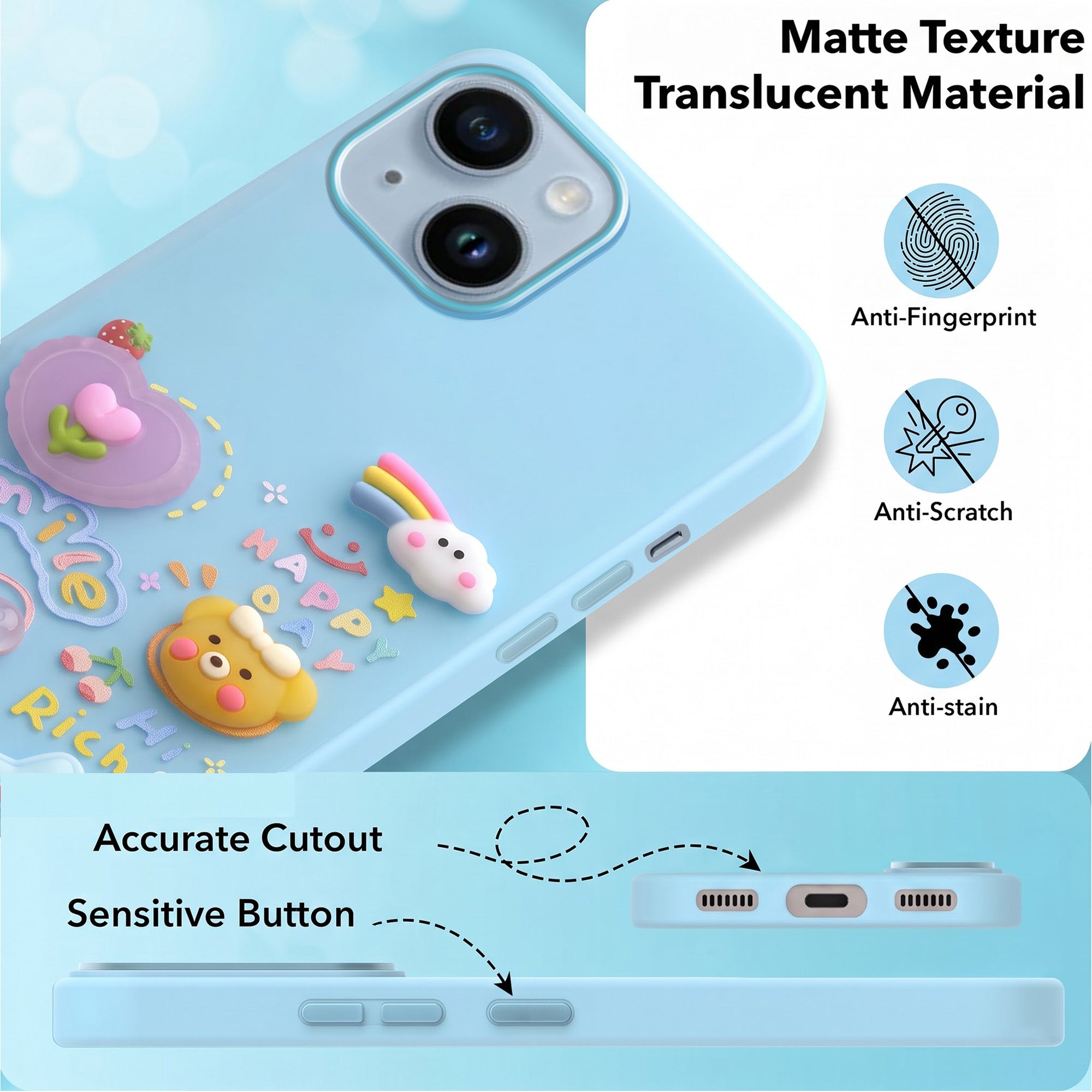 For Apple iPhone 14 Back Cover Case (Cute 3D cartoon charms design | Slim Aesthetic Case for Girls | Camera Protection | Hard Unbreakable)