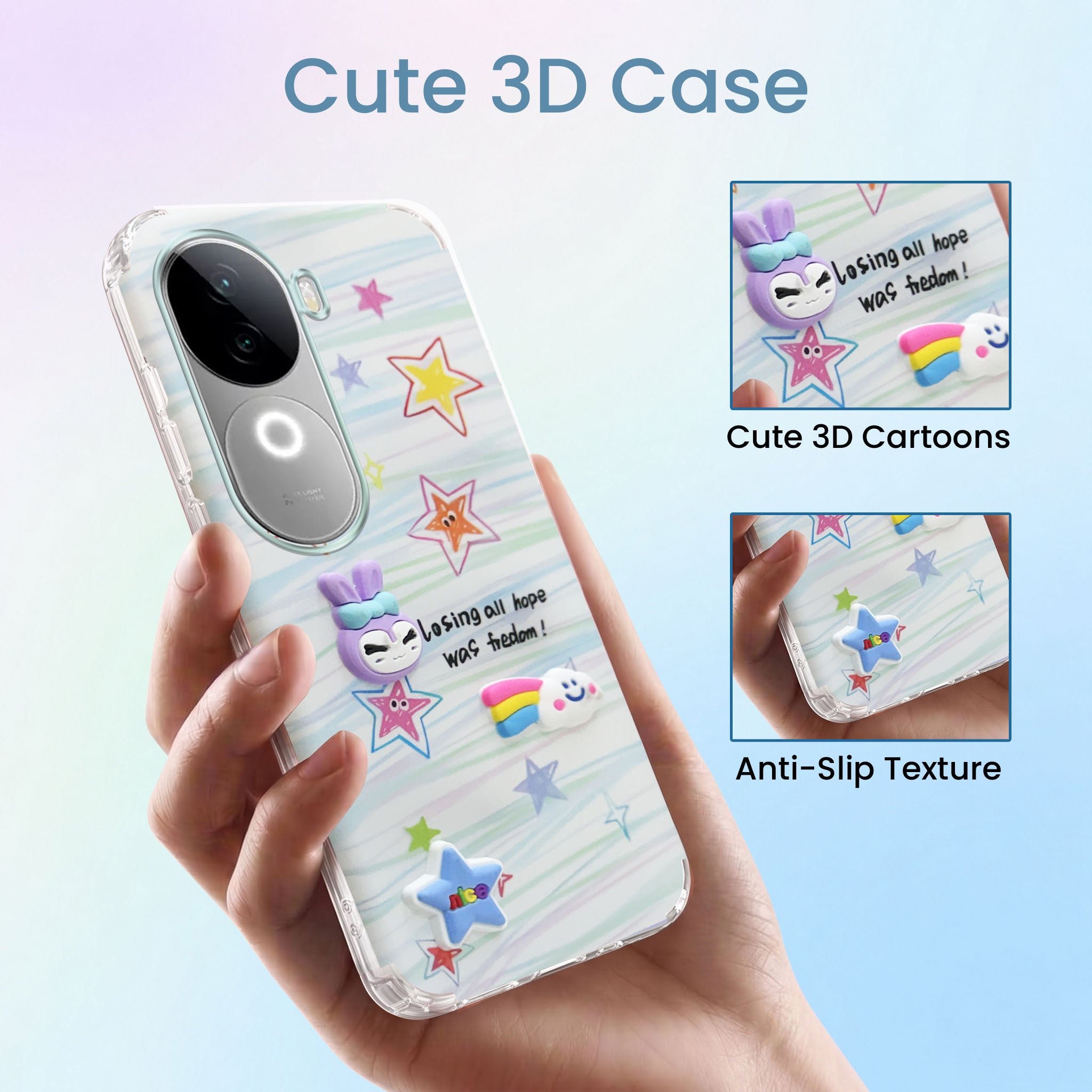For Vivo iQOO Z9s Back Cover Case (3D Cute Cartoons | Hard Back Side Soft | Matte Premium Finish | HD Printing)