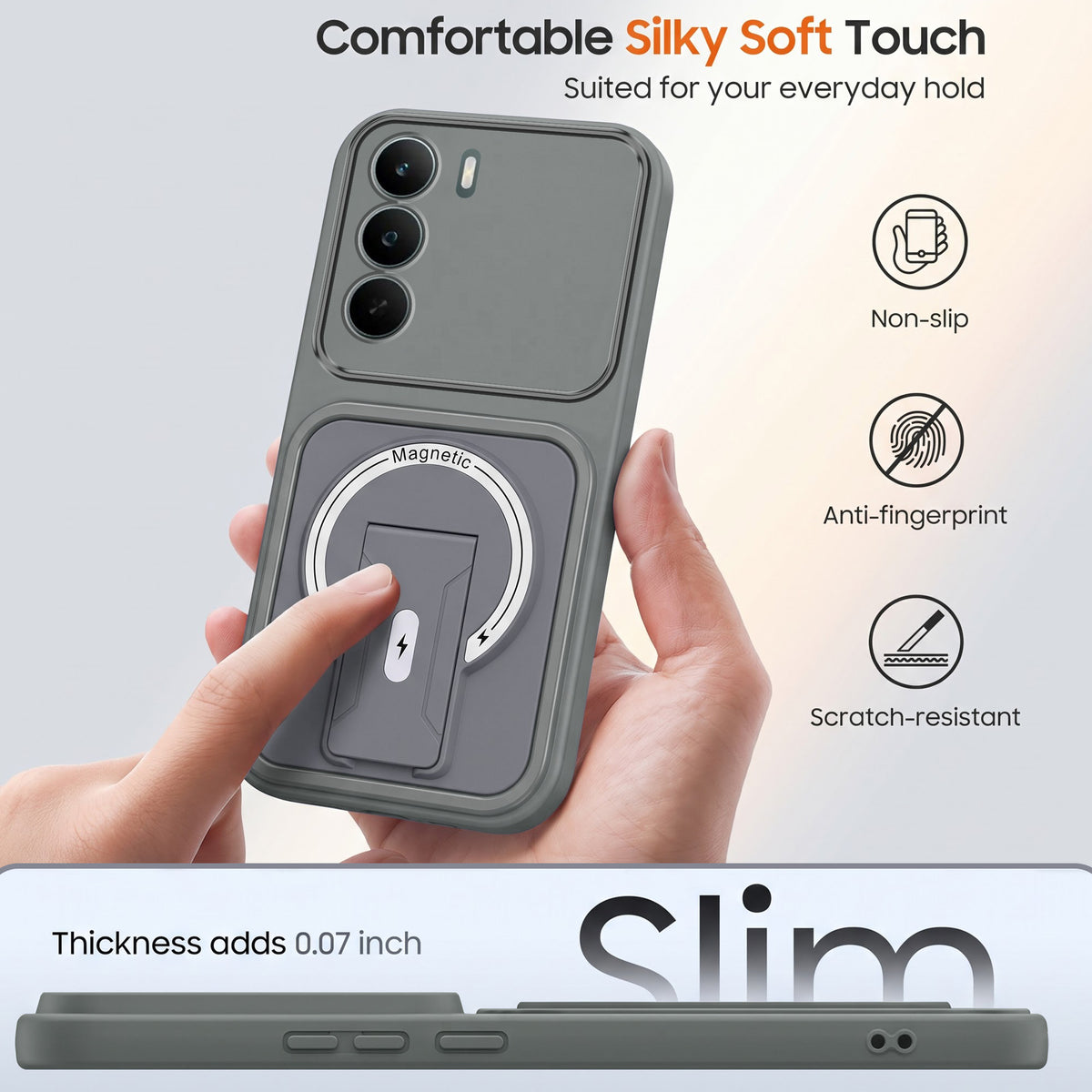 For Realme P3 Lite Back Case Cover Metallic (Hybrid Armor Kickstand | MagSafe Compatible | Camera Protection Shockproof)