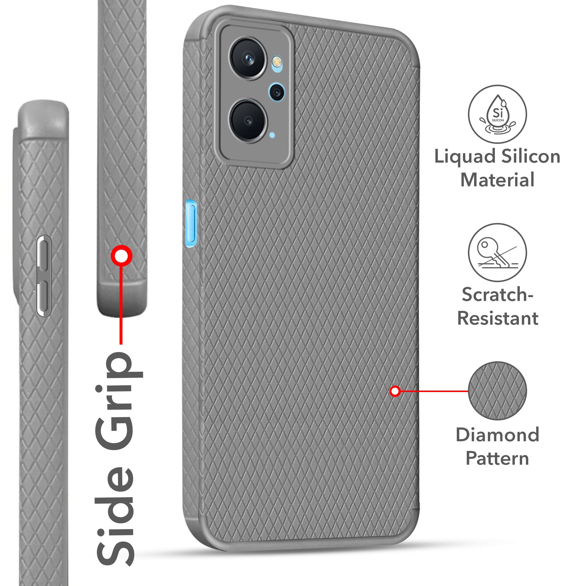 For Realme 9i Back Cover Case (Liquid Silicone | Side Grip | Camera Protection)