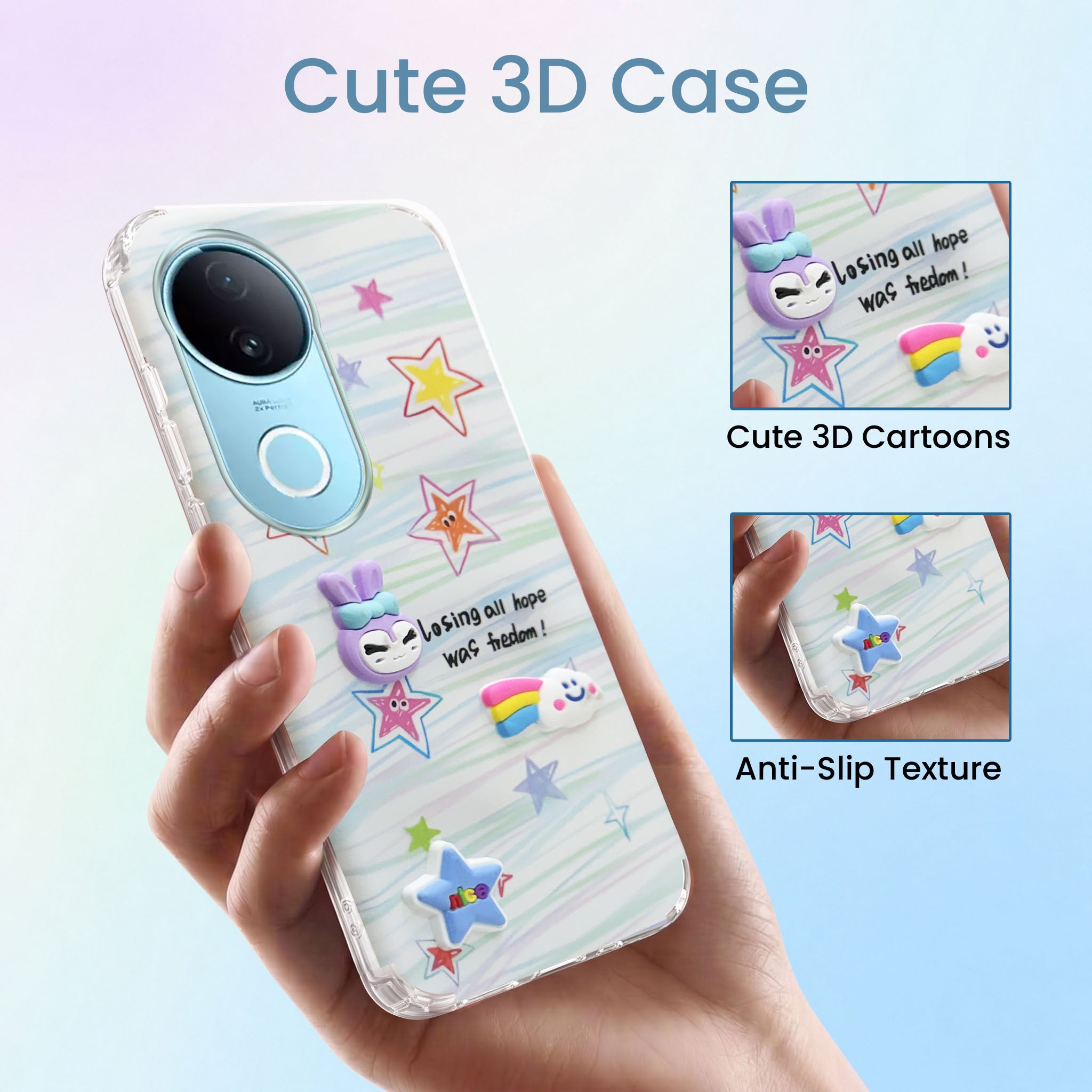 For Vivo iQOO Z10R Back Cover Case (3D Cute Cartoons | Hard Back Side Soft | Matte Premium Finish | HD Printing)