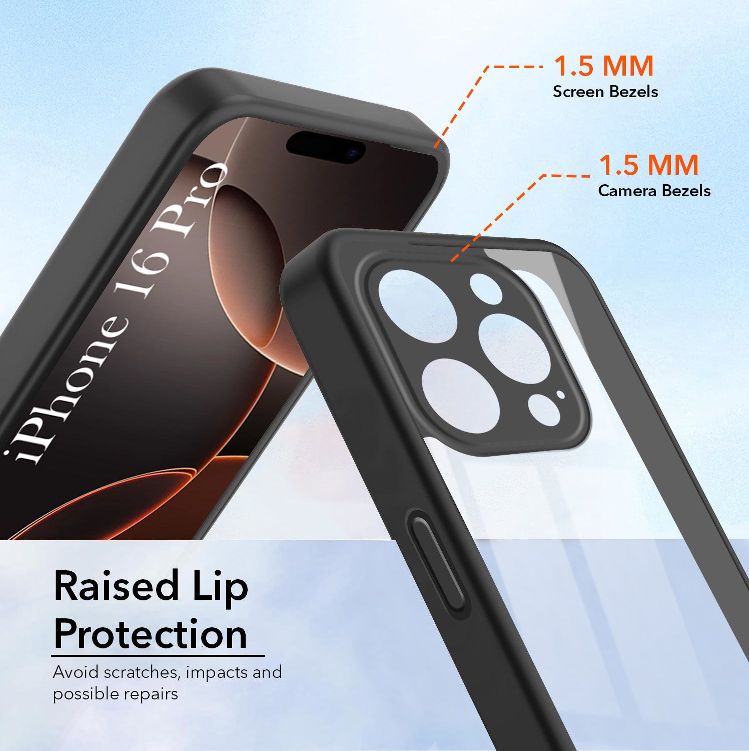 For Apple iPhone 16 Pro Combo with Back Cover and 9H Tempered Glass (Lifetime Anti-Yellow | Crystal Clear Shockproof | Oleophobic Coating Screen Glass)