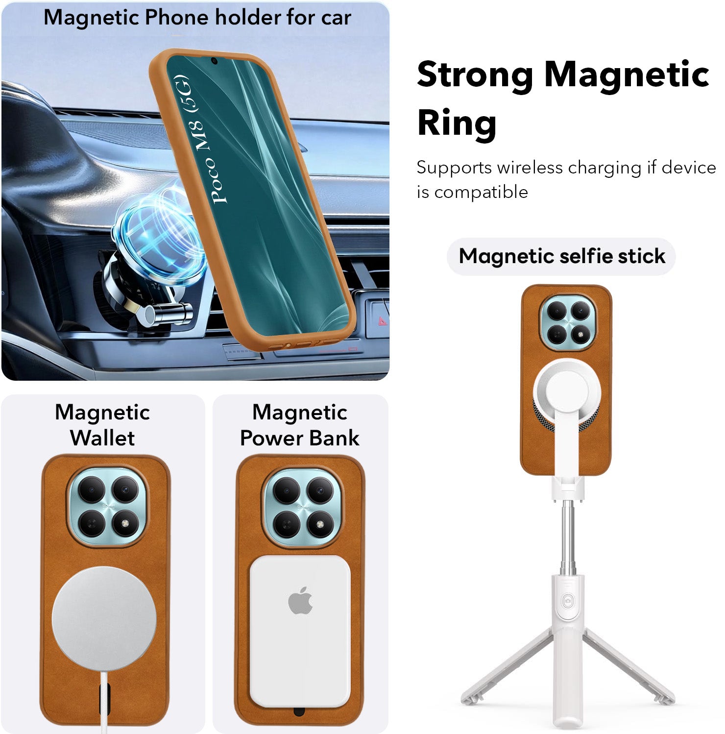 For Poco M8 5G Back Cover Case Leather Finish (MagSafe Compatible Wireless Charging | Soft Touch | Camera Bump Protection)