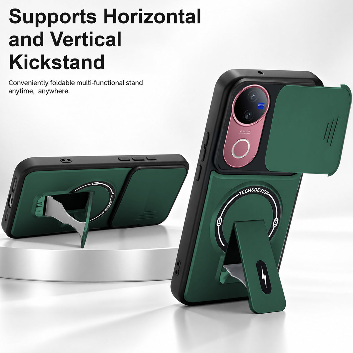 For Vivo V50 | Vivo V50e Back Case Cover Metallic (Hybrid Armor Kickstand | Sliding Shutter Camera Protection | MagSafe Compatible)