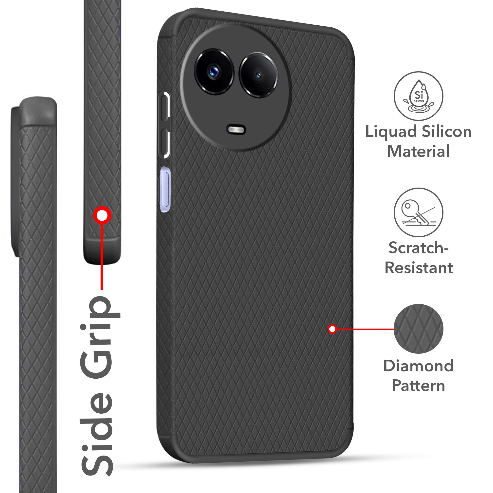 For Realme 11 5G | Realme 11x 5G  Back Cover Case (Liquid Silicone | Side Grip | Camera Protection)