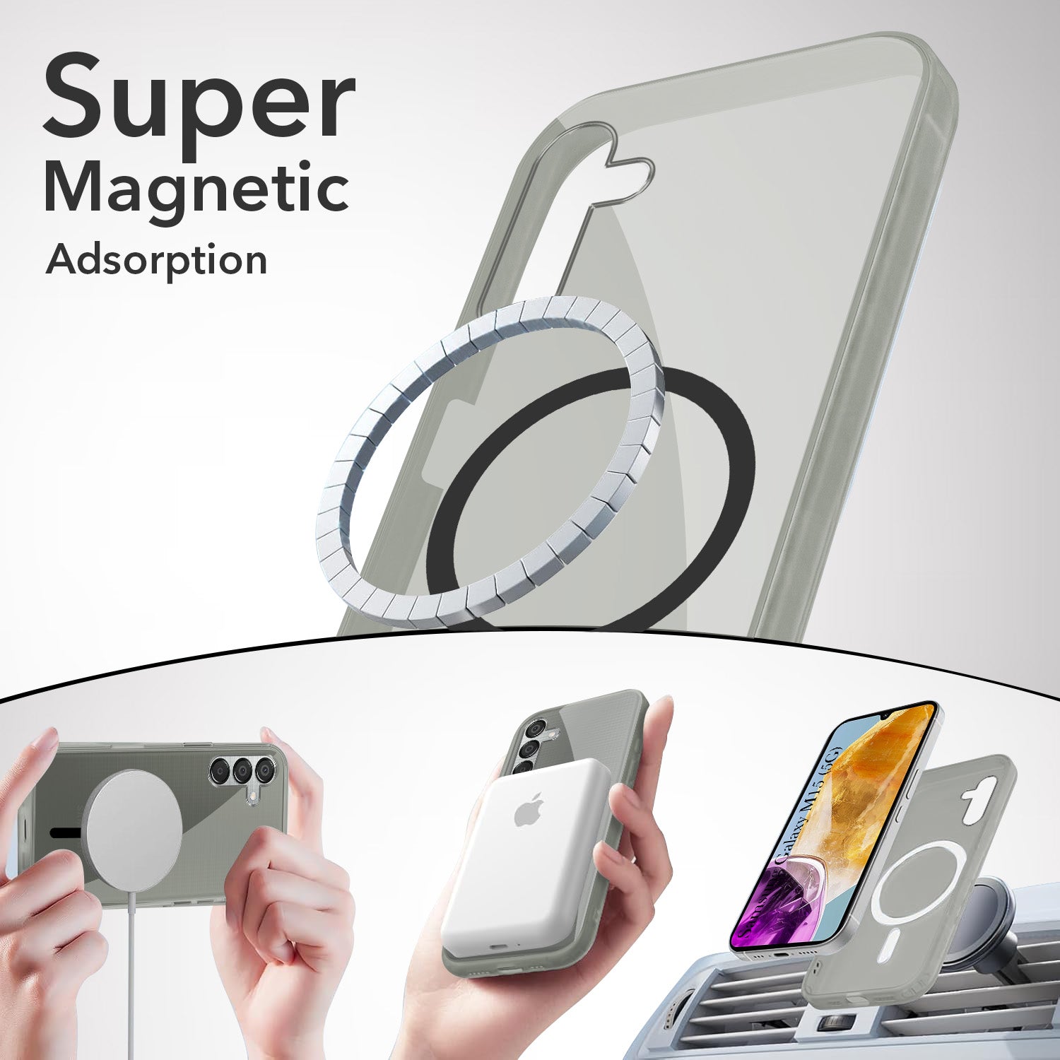 For Samsung Galaxy M15 5G Back Cover Case Lifetime Anti-Yellow MagSafe Compatible Clear (Sleek Hard Crystal | Shockproof and Camera Protection)