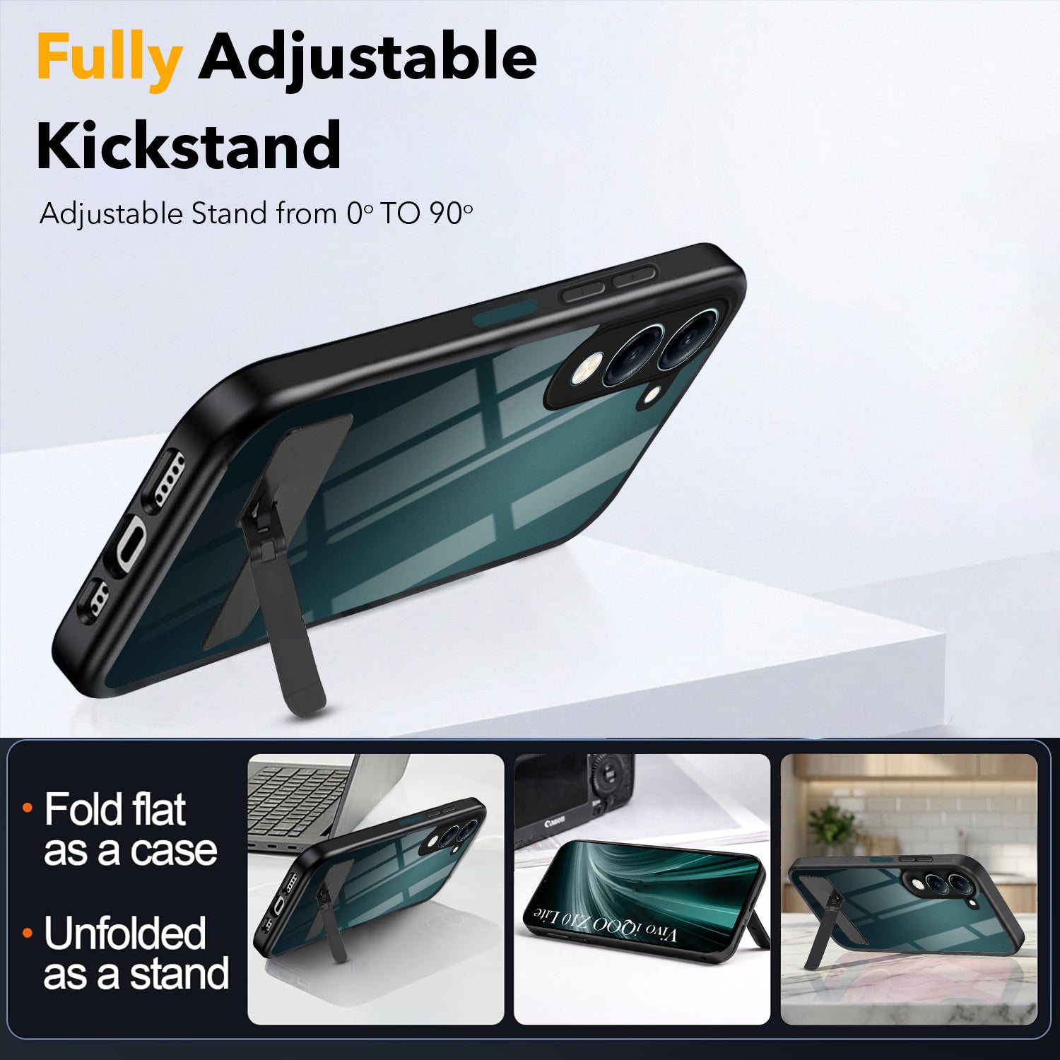 For Vivo iQOO Z10 Lite Back Cover Case (Built-in Stand | Lifetime Anti Yellow | Kickstand Shockproof | Camera Protection | MagSafe Compatible)