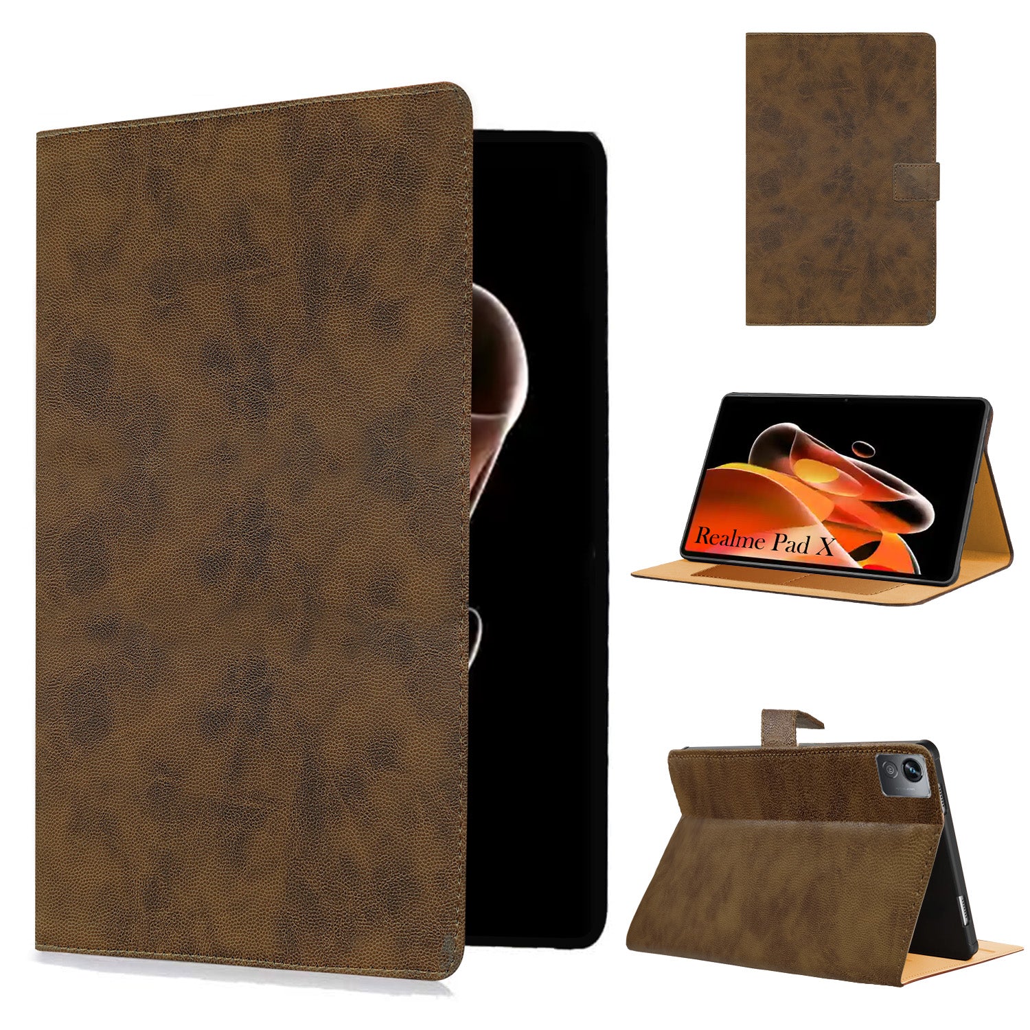 For Realme Pad X 11 Inch  RMP2107/P2108 Flip Cover Folio Cover(PU Leather | Multi-Angle Smart Stand | Card Storage Slots | Silicone Back Pouch)