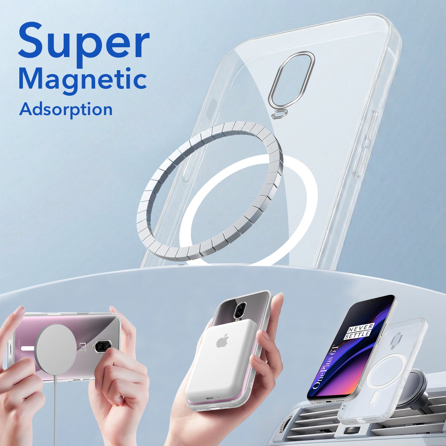 For OnePlus 6T Back Cover Case Lifetime Anti-Yellow MagSafe Compatible Clear (Sleek Hard Crystal | Shockproof and Camera Protection)