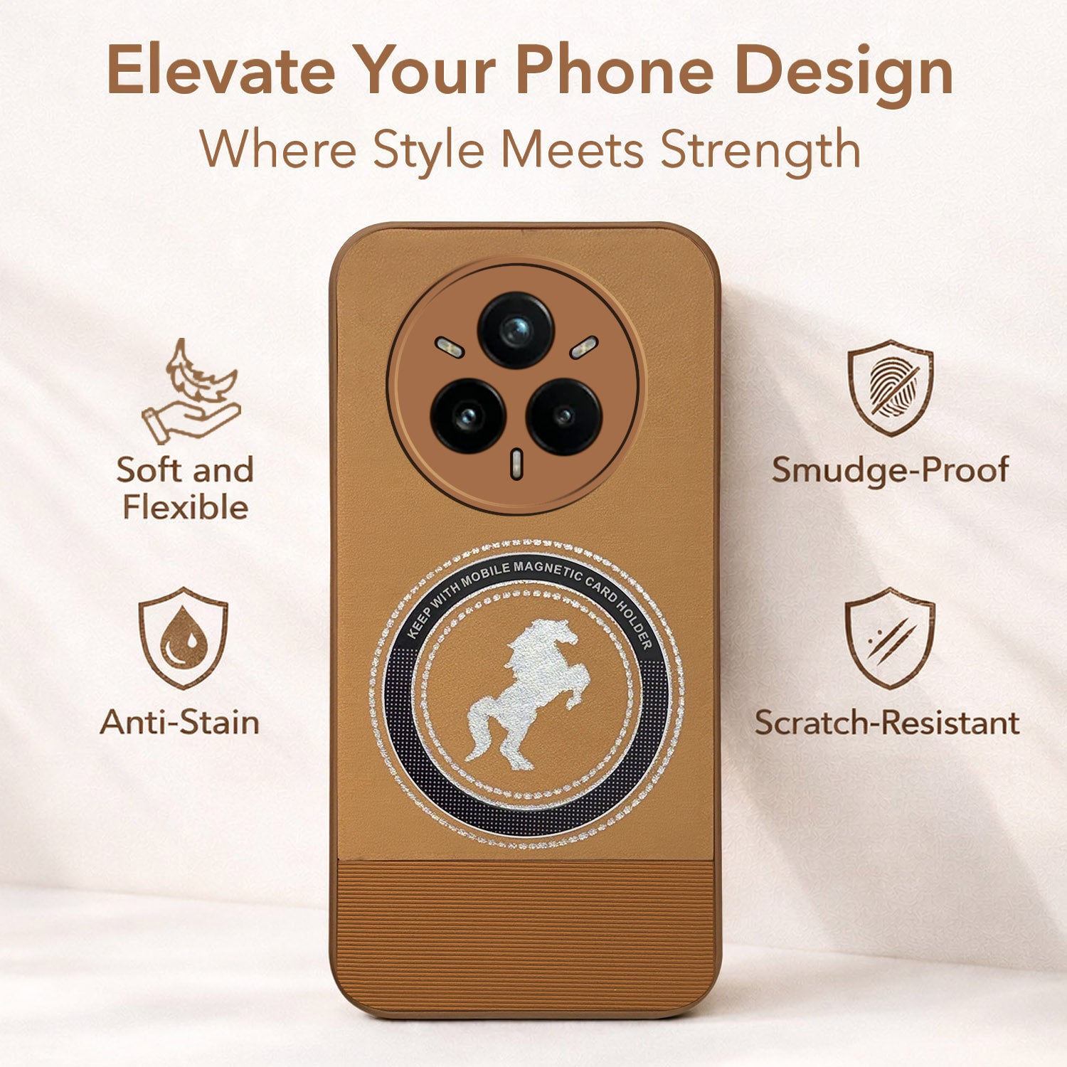 For Realme 14 Pro Plus 5G Back Cover Case PU Leather Finish (Professional Minimalist Texture | MagSafe Compatile | Camera Protection | Sleek Sober Formal)