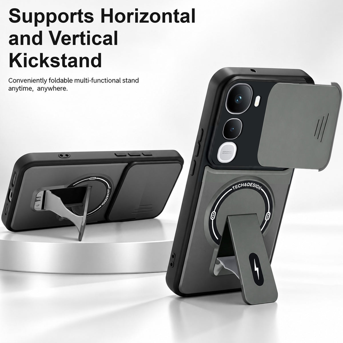 For Vivo Y400 Back Case Cover Metallic (Hybrid Armor Kickstand | Sliding Shutter Camera Protection | MagSafe Compatible)