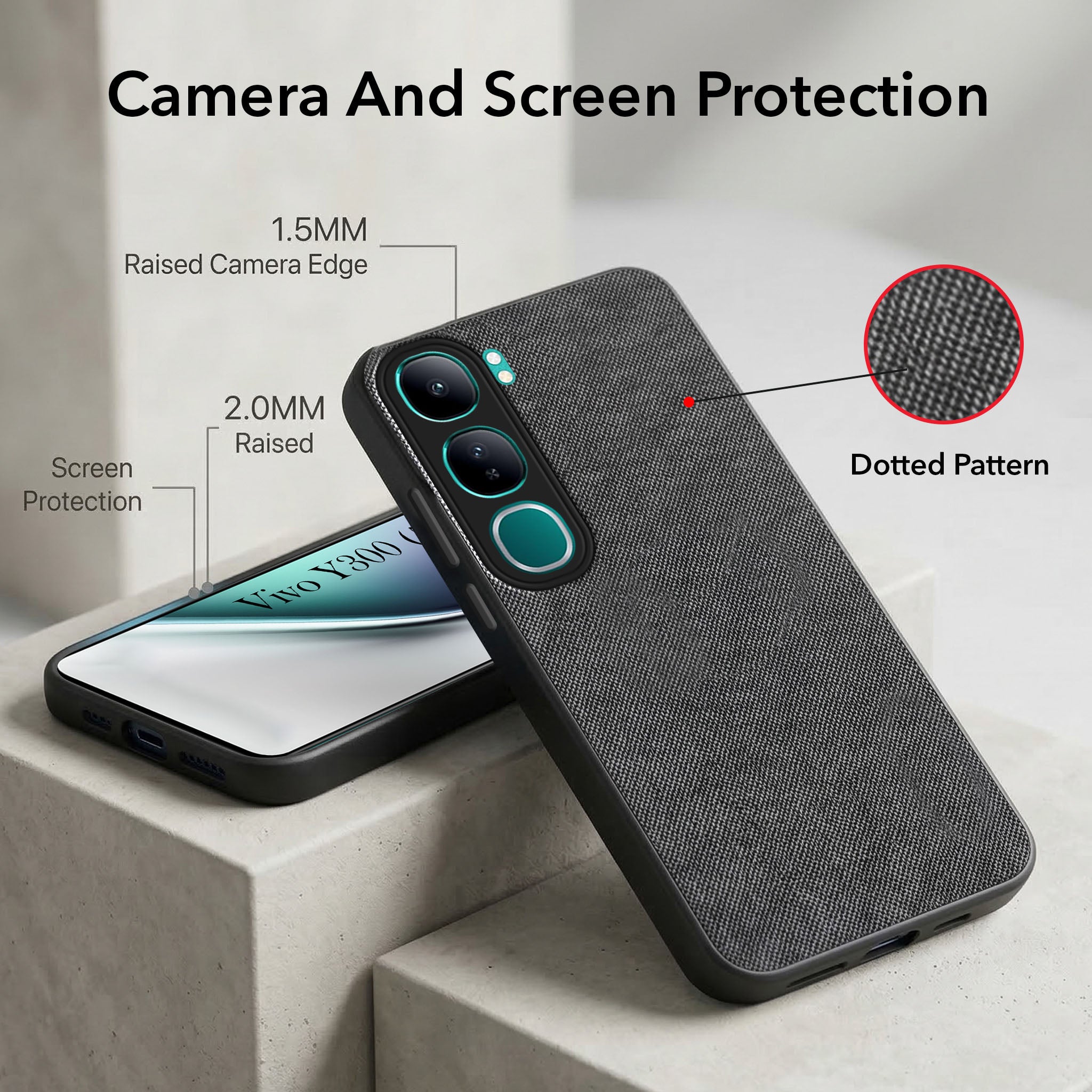 For Vivo Y300 Combo (Textured Grip Design | Micro-Fiber Cloth Inside | Oleophobic Coating Screen Glass)