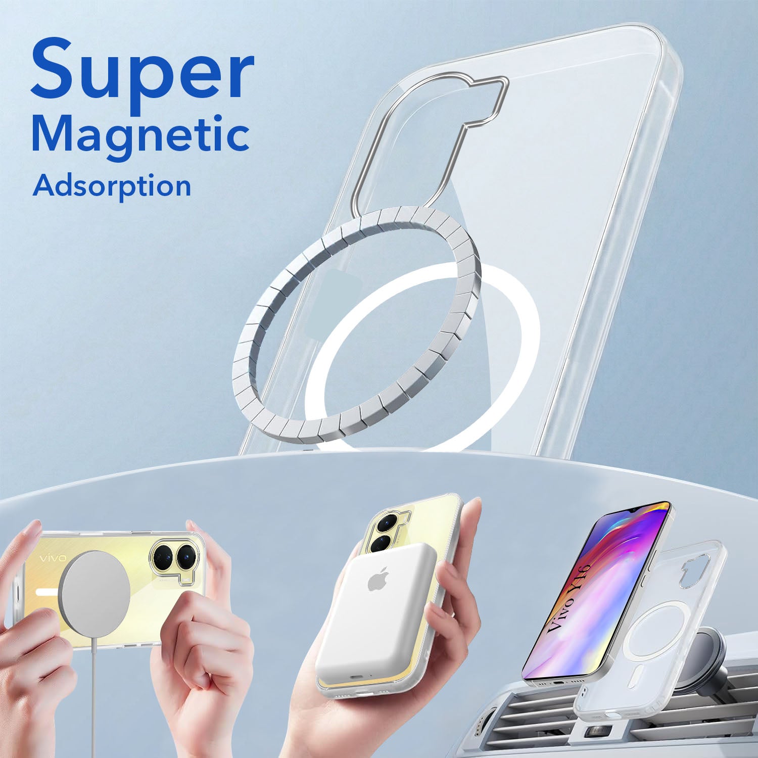 For Vivo Y16 Back Cover Case Lifetime Anti-Yellow MagSafe Compatible Clear (Sleek Hard Crystal | Shockproof and Camera Protection)