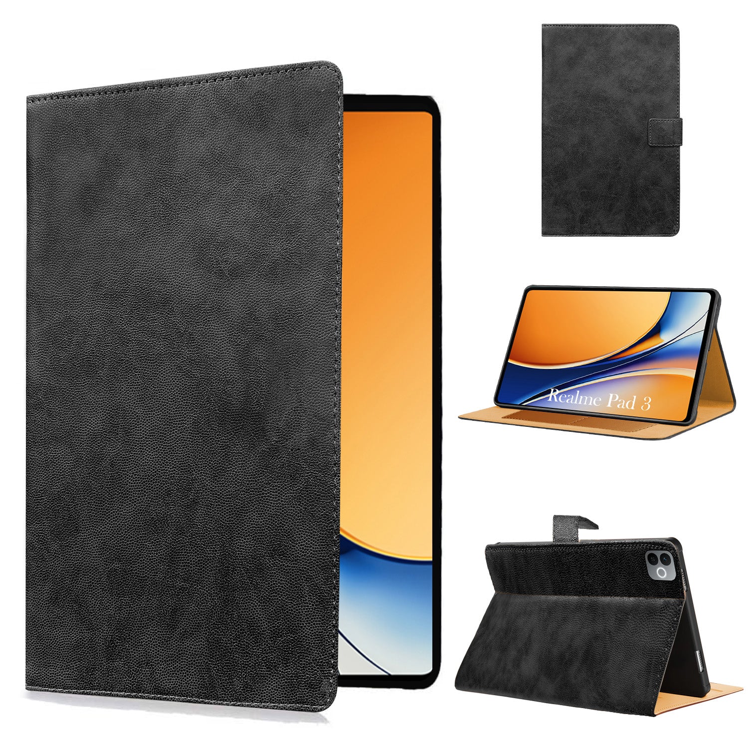 For Realme Pad 3 11.6 Inch Flip Cover Folio Cover (PU Leather | Multi-Angle Smart Stand | Card Storage Slots | Silicone Back Pouch)