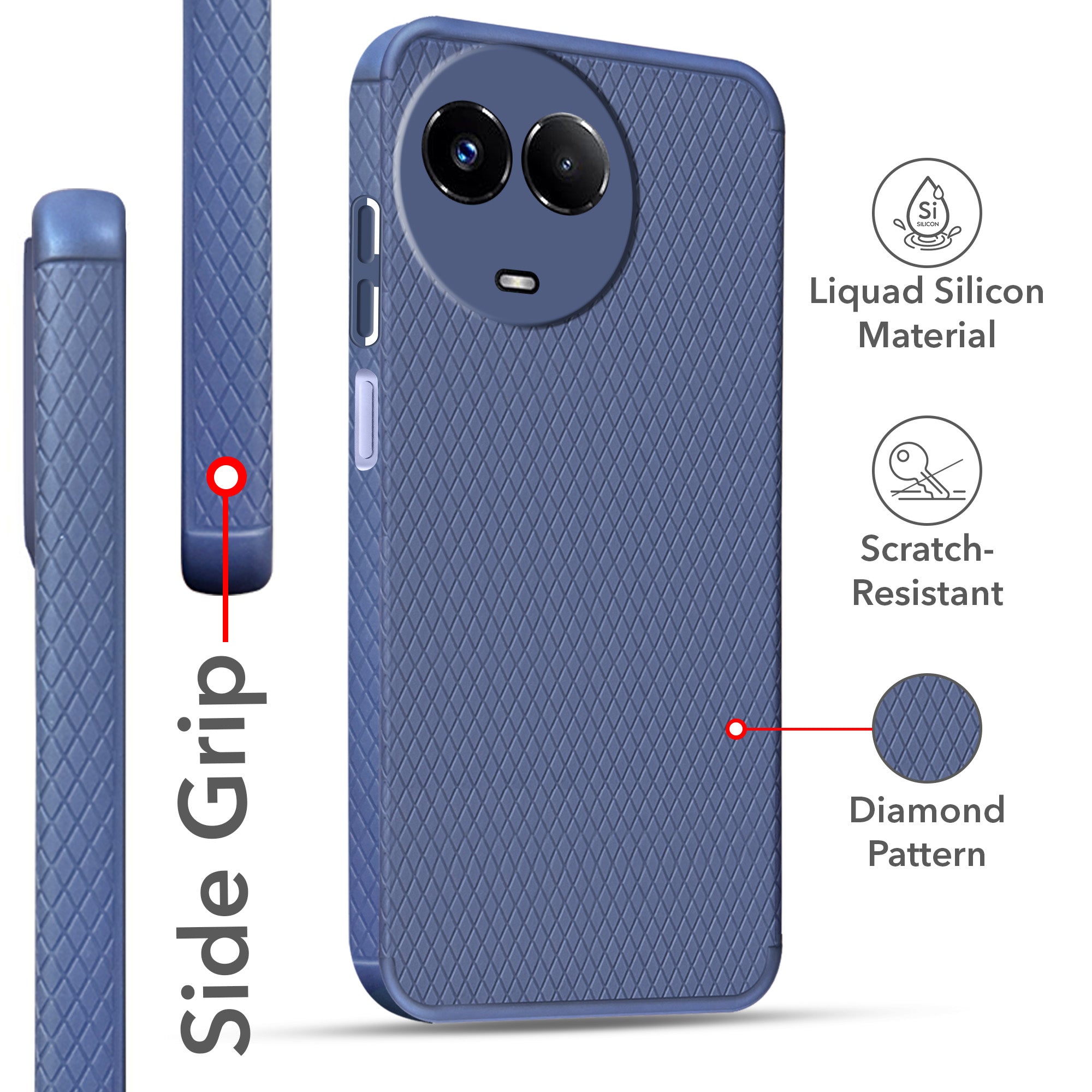 For Realme 11 5G | Realme 11x 5G  Back Cover Case (Liquid Silicone | Side Grip | Camera Protection)
