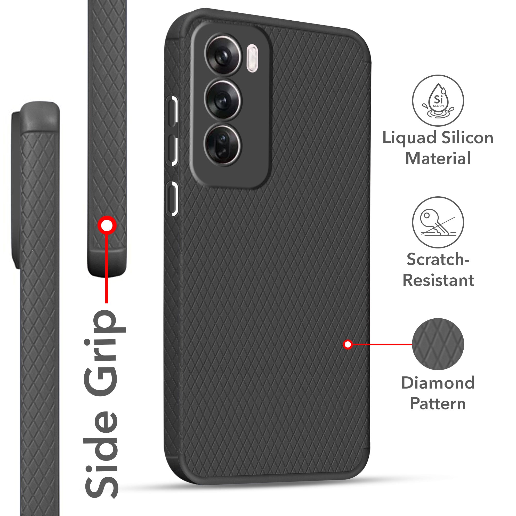 For Oppo Reno12 Pro 5G | Oppo Reno 12 Pro 5G Back Cover Case (Liquid Silicone | Side Grip | Camera Protection)