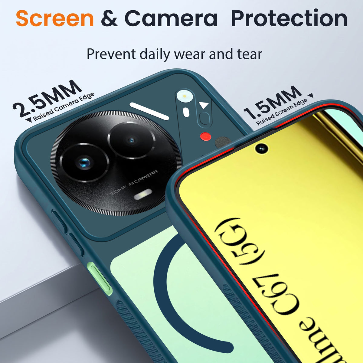 For Realme C67 Back Cover Case Lifetime Anti-Yellow Clear (Camera Protection | Side Grip | Wireless MagSafe Compatible)