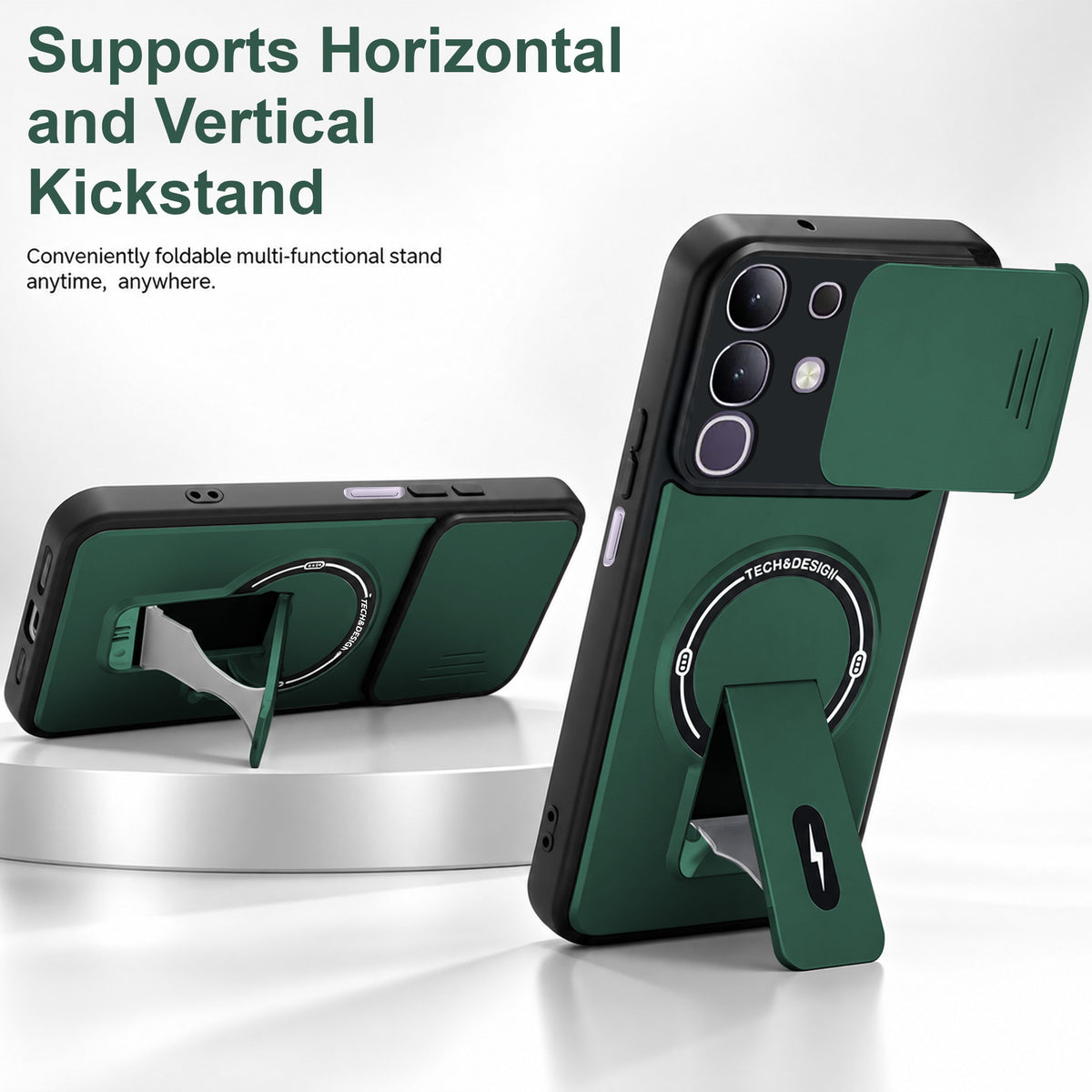 For Vivo T4x | Vivo Y31 Pro Back Case Cover Metallic (Hybrid Armor Kickstand | Sliding Shutter Camera Protection | MagSafe Compatible)