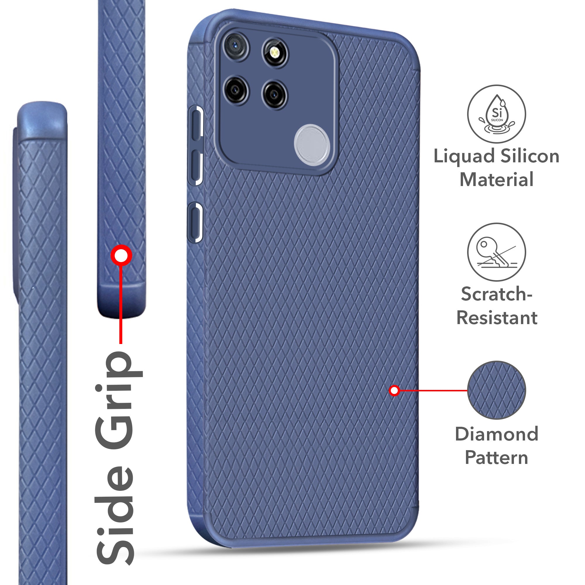 For Realme C12 Back Cover Case Liquid Silicone (Camera Protection | Side Grip Texture | Soft and Flexible)