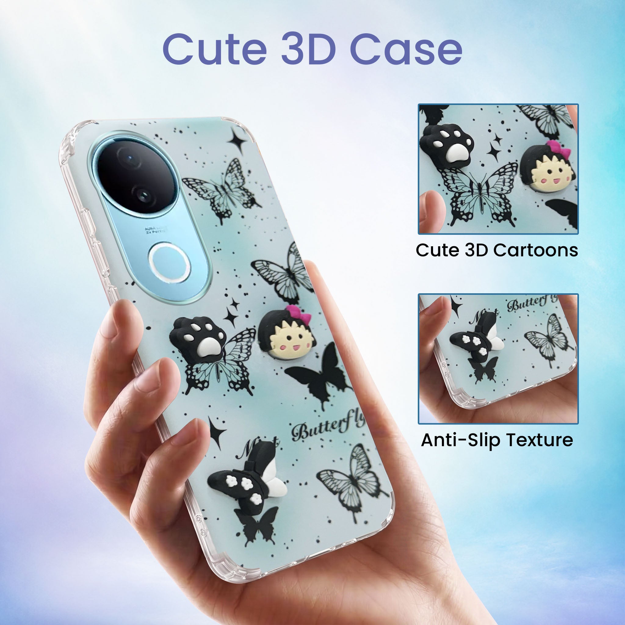 For Vivo iQOO Z10R Back Cover Case (3D Cute Cartoons | Hard Back Side Soft | Matte Premium Finish | HD Printing)