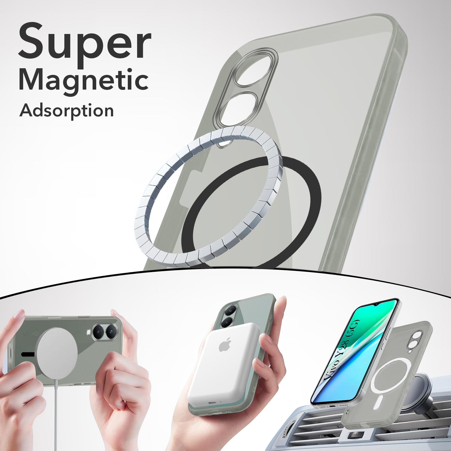 For Vivo Y28 5G Back Cover Case Lifetime Anti-Yellow MagSafe Compatible Clear (Sleek Hard Crystal | Shockproof and Camera Protection)