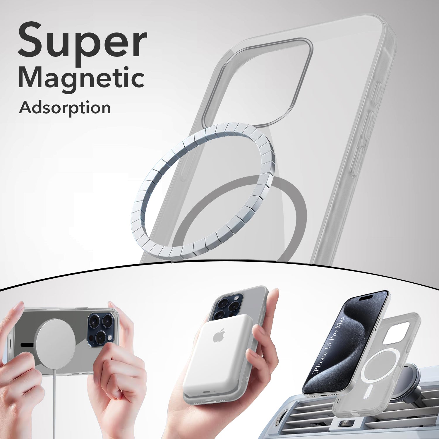 For Apple iPhone 15 Pro Max Back Cover Case Lifetime Anti-Yellow MagSafe Compatible Clear (Sleek Hard Crystal | Camera Protection and Shockproof)