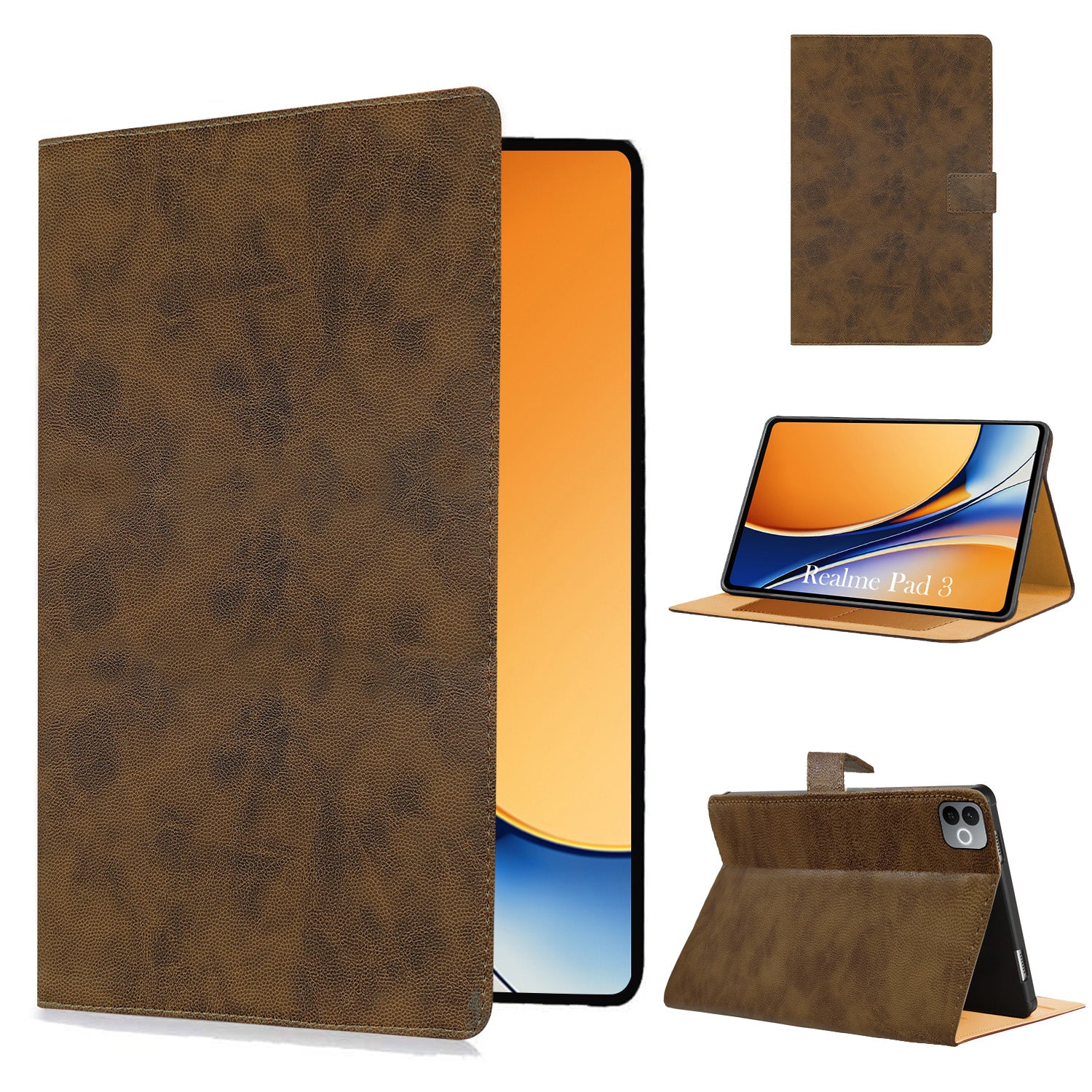 For Realme Pad 3 11.6 Inch Flip Cover Folio Cover (PU Leather | Multi-Angle Smart Stand | Card Storage Slots | Silicone Back Pouch)