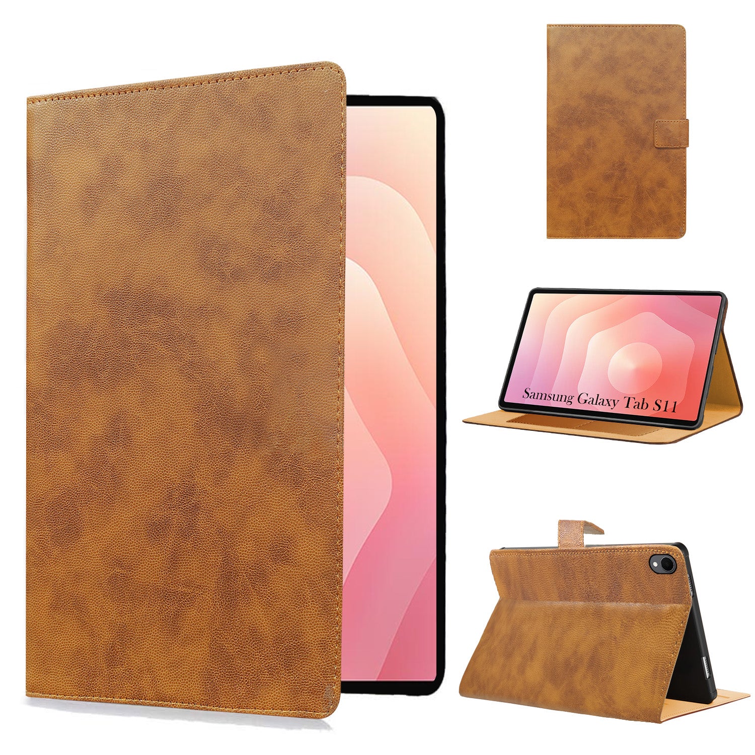 For Samsung Galaxy Tab S11 11 Inch SM-X730/X736/X736B Flip Cover Folio Cover (PU Leather | Multi-Angle Smart Stand | Card Storage Slots | Silicone Back Pouch)