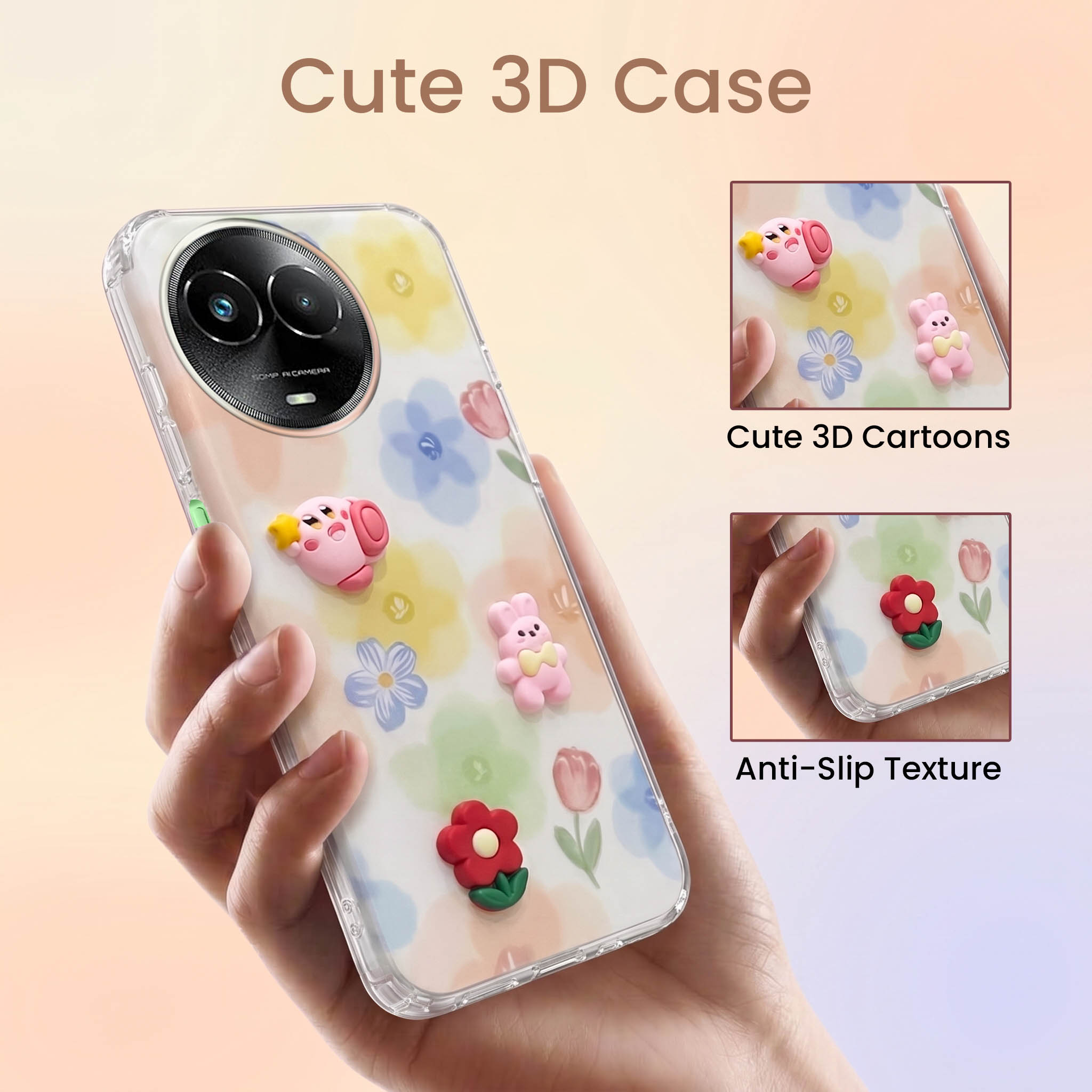 For Realme Narzo 60x Back Cover Case (3D Cute Cartoons | Hard Back Side Soft | Matte Premium Finish | HD Printing)
