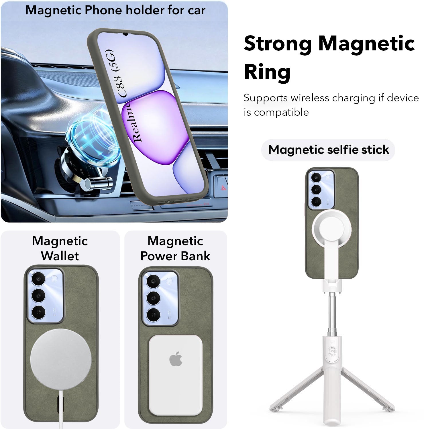 For Realme C83 5G Back Cover Case Leather Finish (MagSafe Compatible Wireless Charging | Soft Touch | Camera Bump Protection)